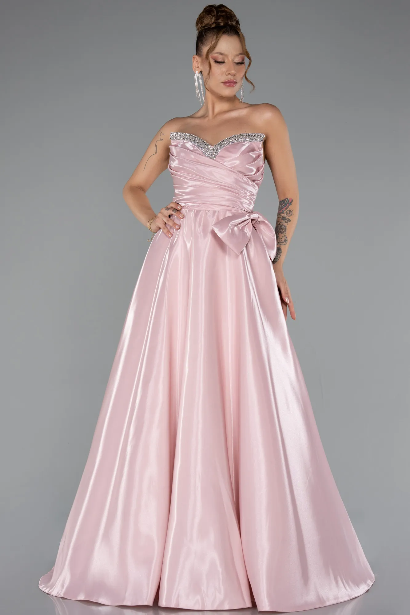 Powder Color-Long Satin Evening Dress ABU4991