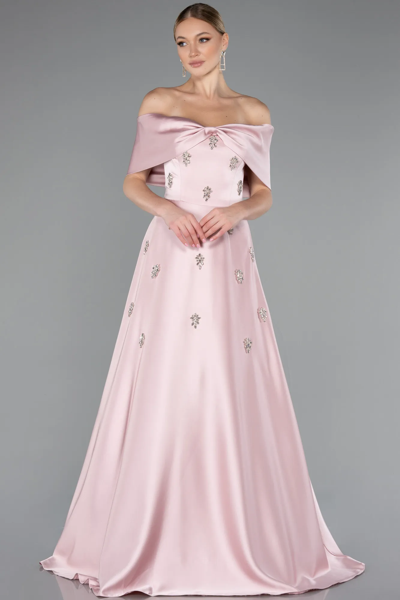 Powder Color-Long Satin Evening Dress ABU5015
