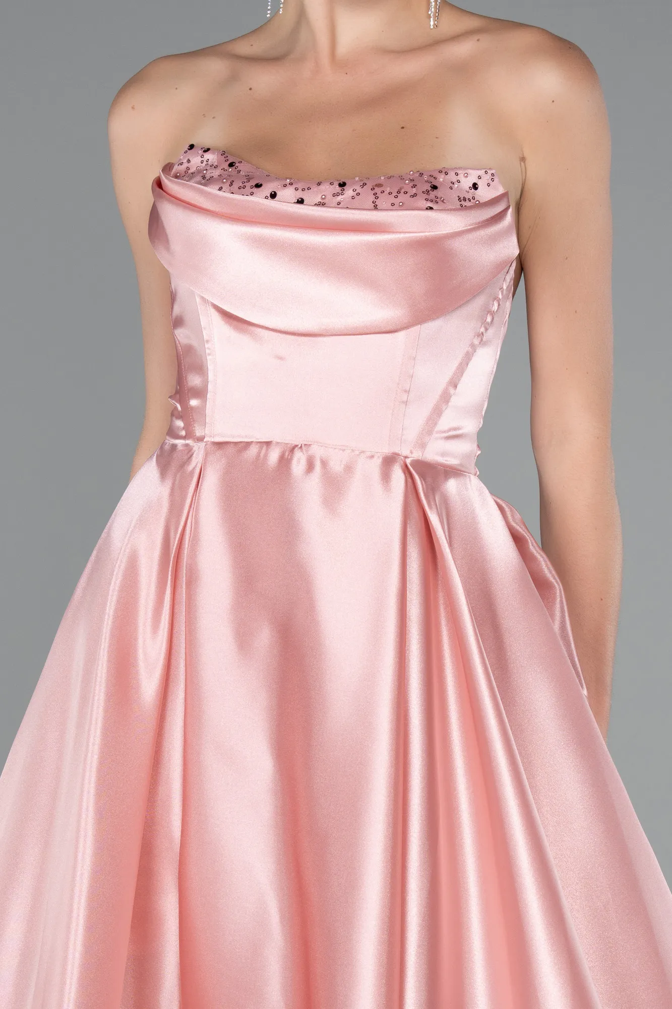 Powder Color-Long Satin Evening Dress ABU5064