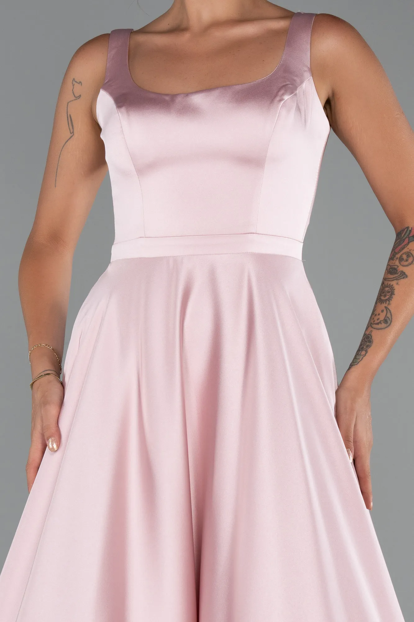 Powder Color-Long Satin Evening Dress ABU5136