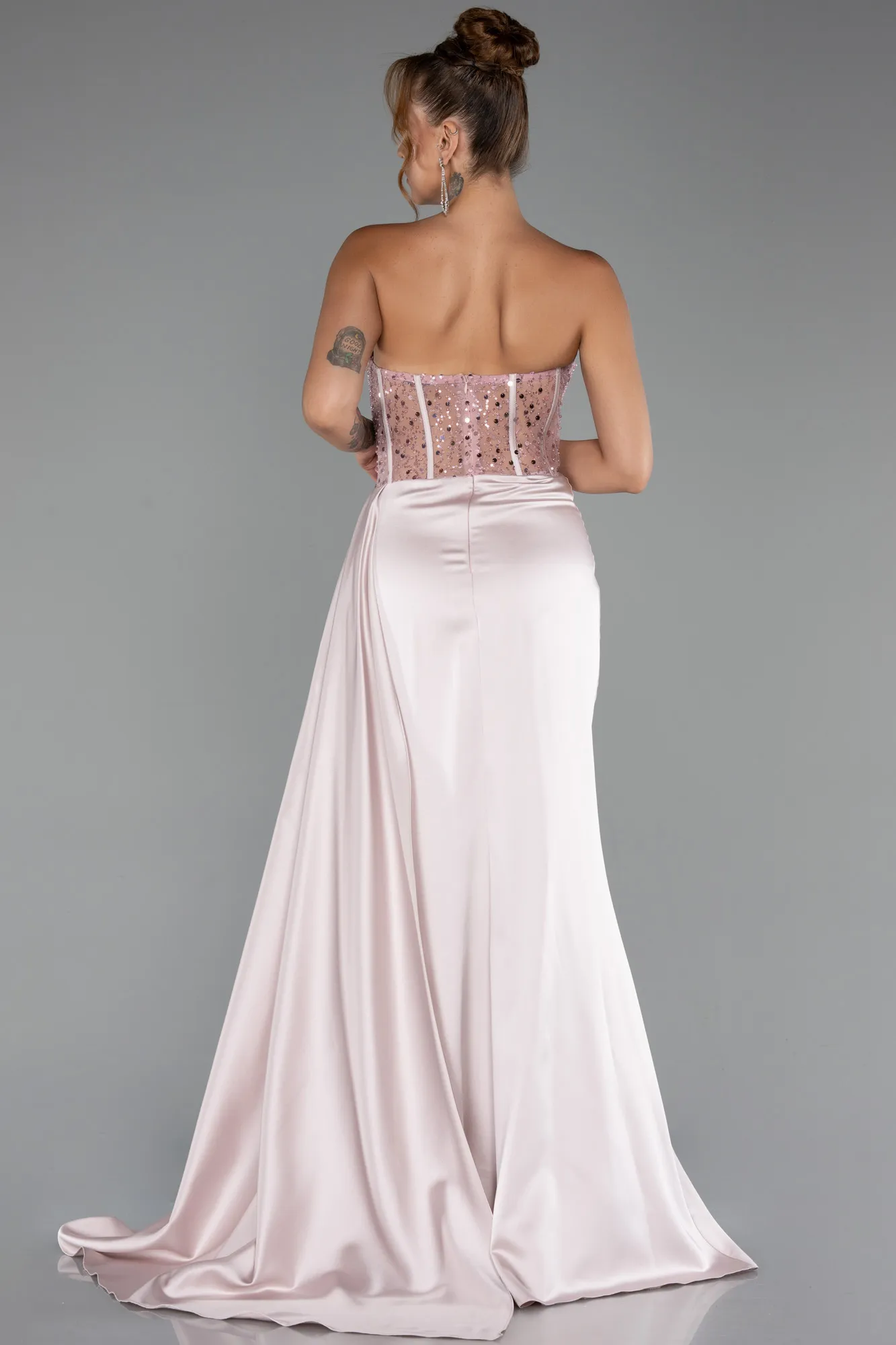 Powder Color-Long Satin Evening Dress ABU5288