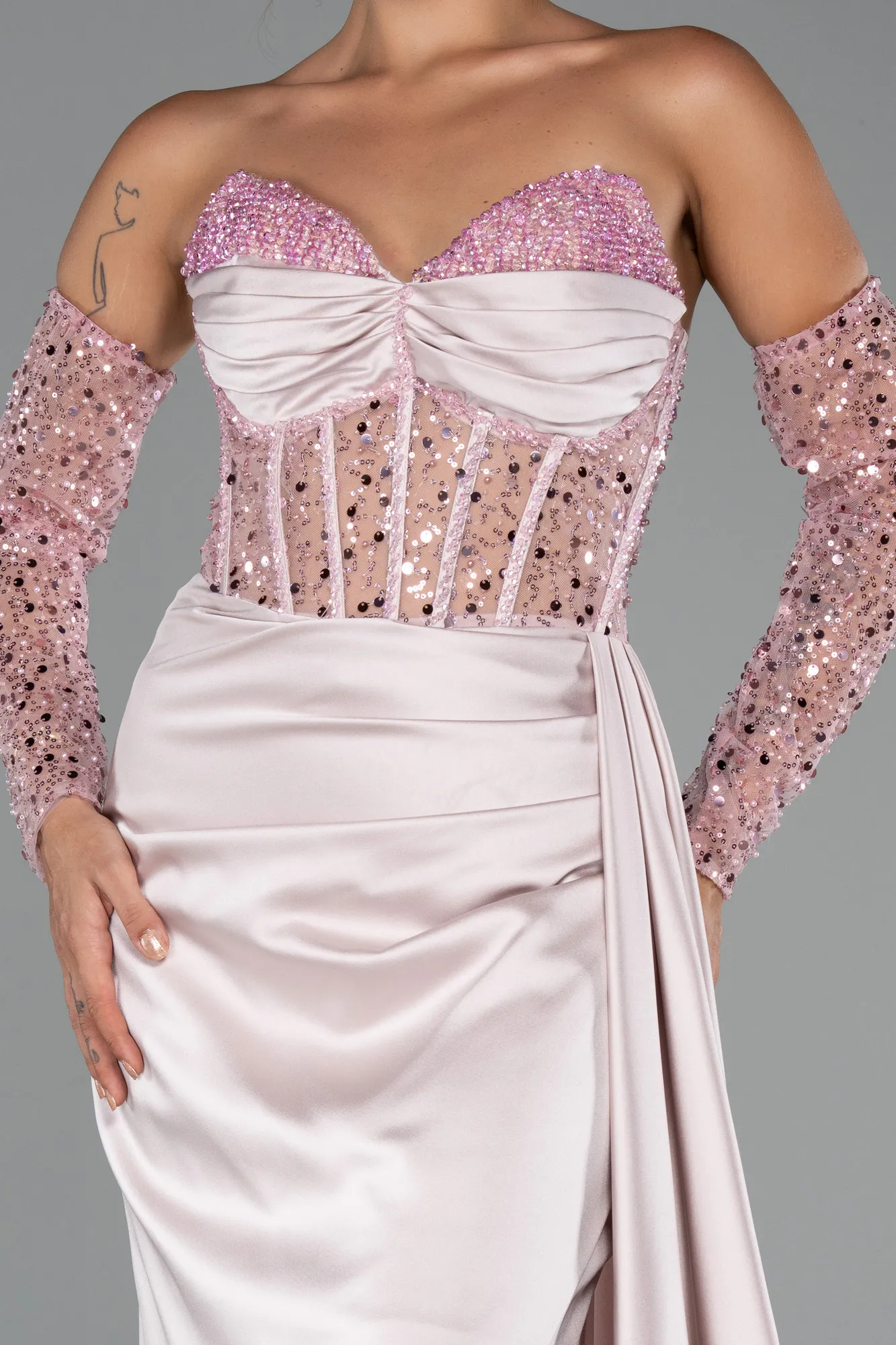 Powder Color-Long Satin Evening Dress ABU5288