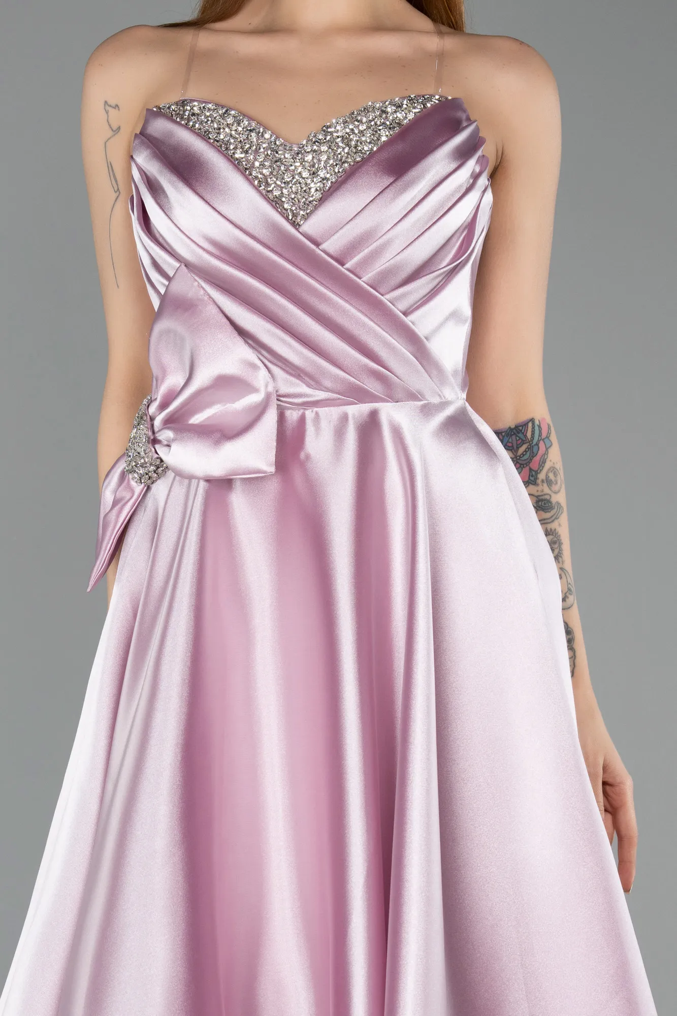 Powder Color-Long Satin Evening Dress ABU5541