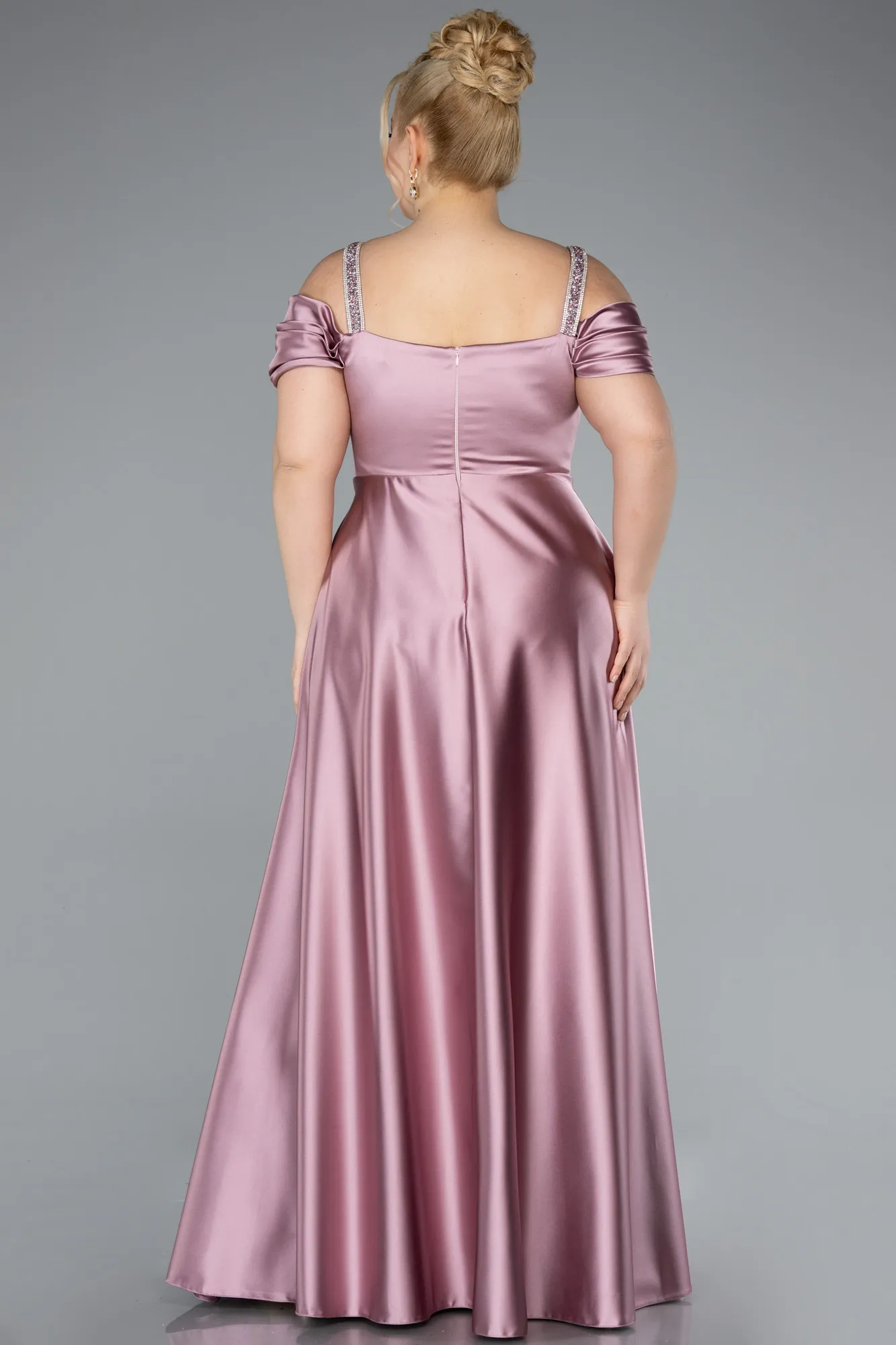 Powder Color-Long Satin Plus Size Evening Dress ABU3277