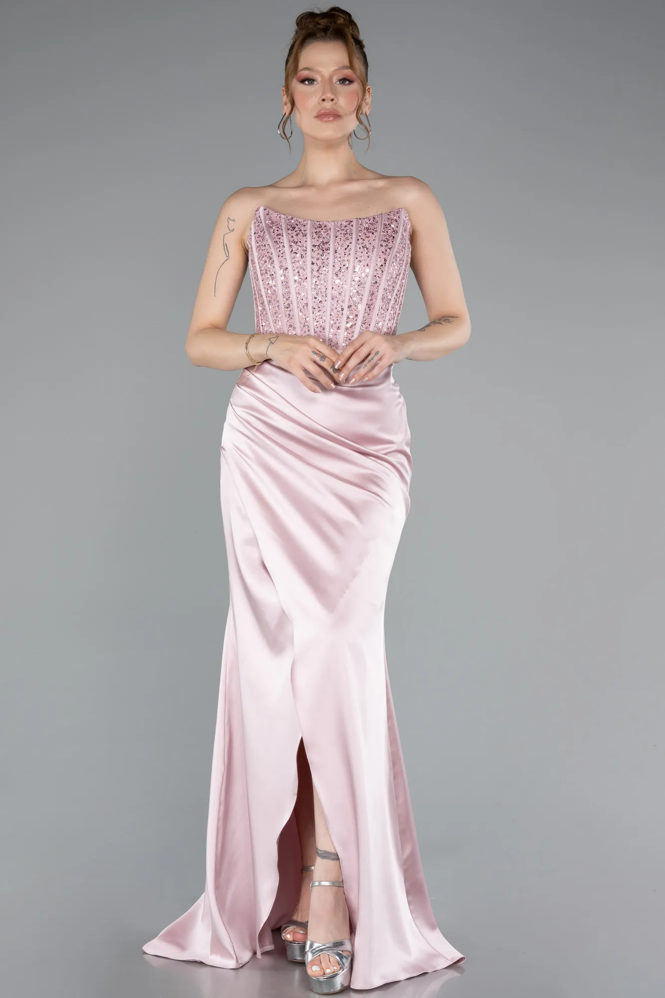 Powder Color-Long Satin Prom Gown ABU3883