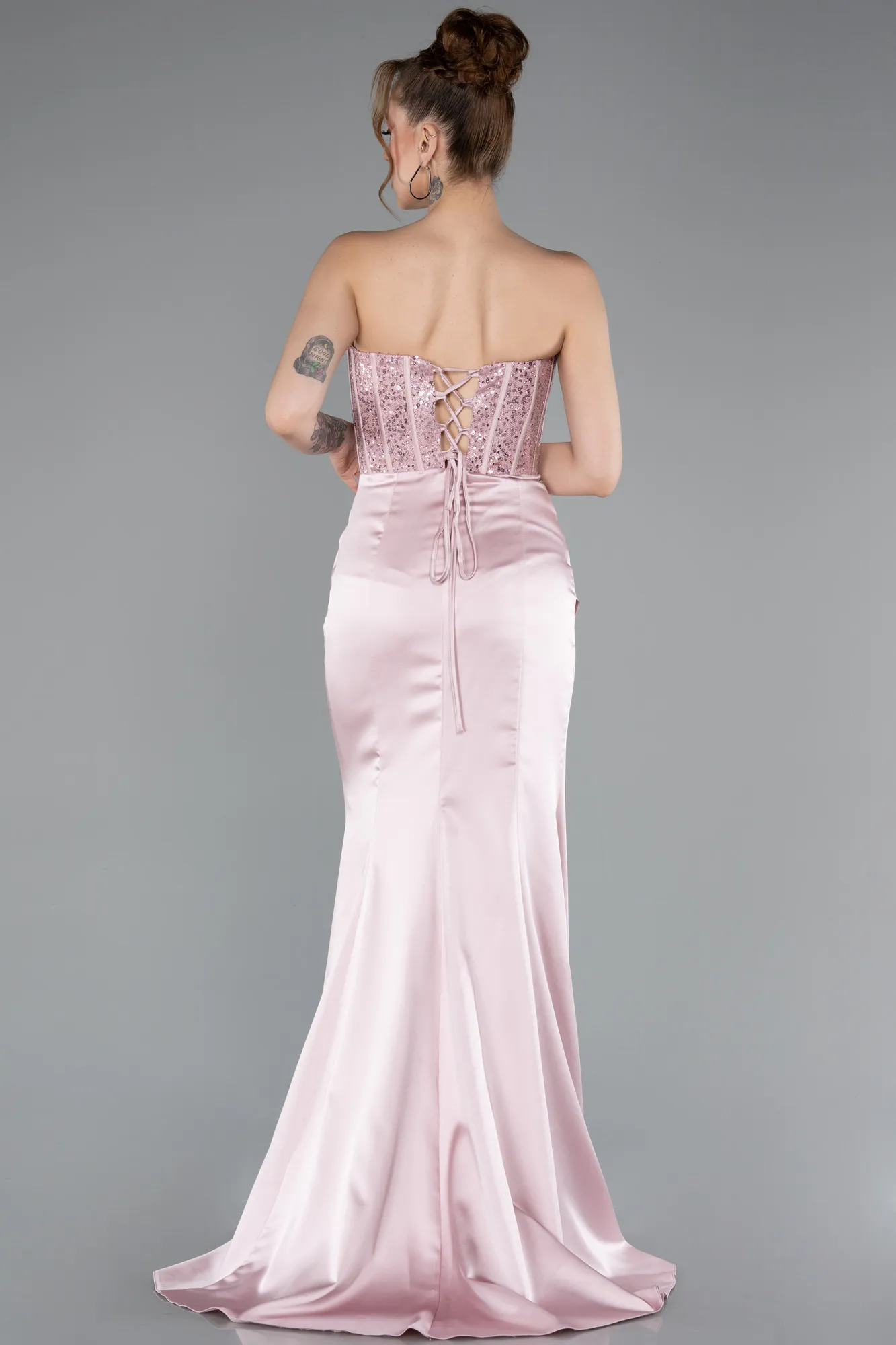 Powder Color-Long Satin Prom Gown ABU3883