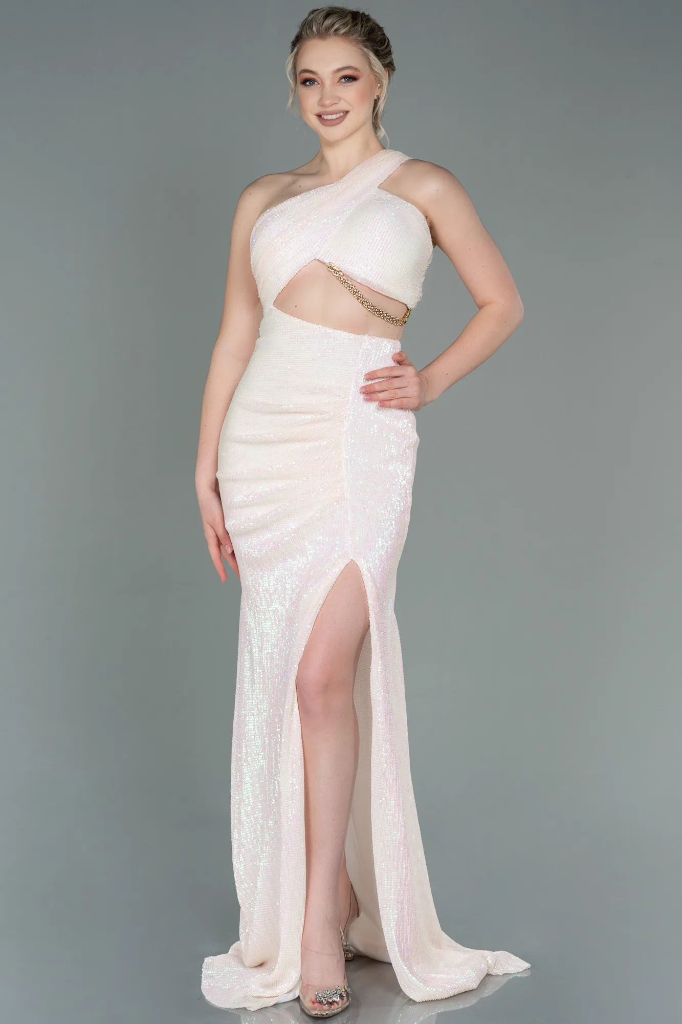 Powder Color-Long Scaly Evening Dress ABU3164