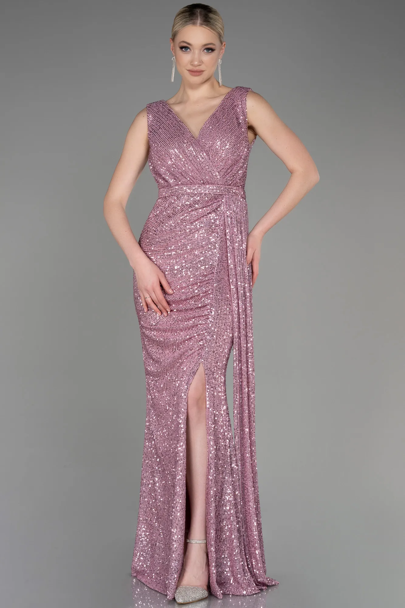 Powder Color-Long Scaly Evening Dress ABU3201
