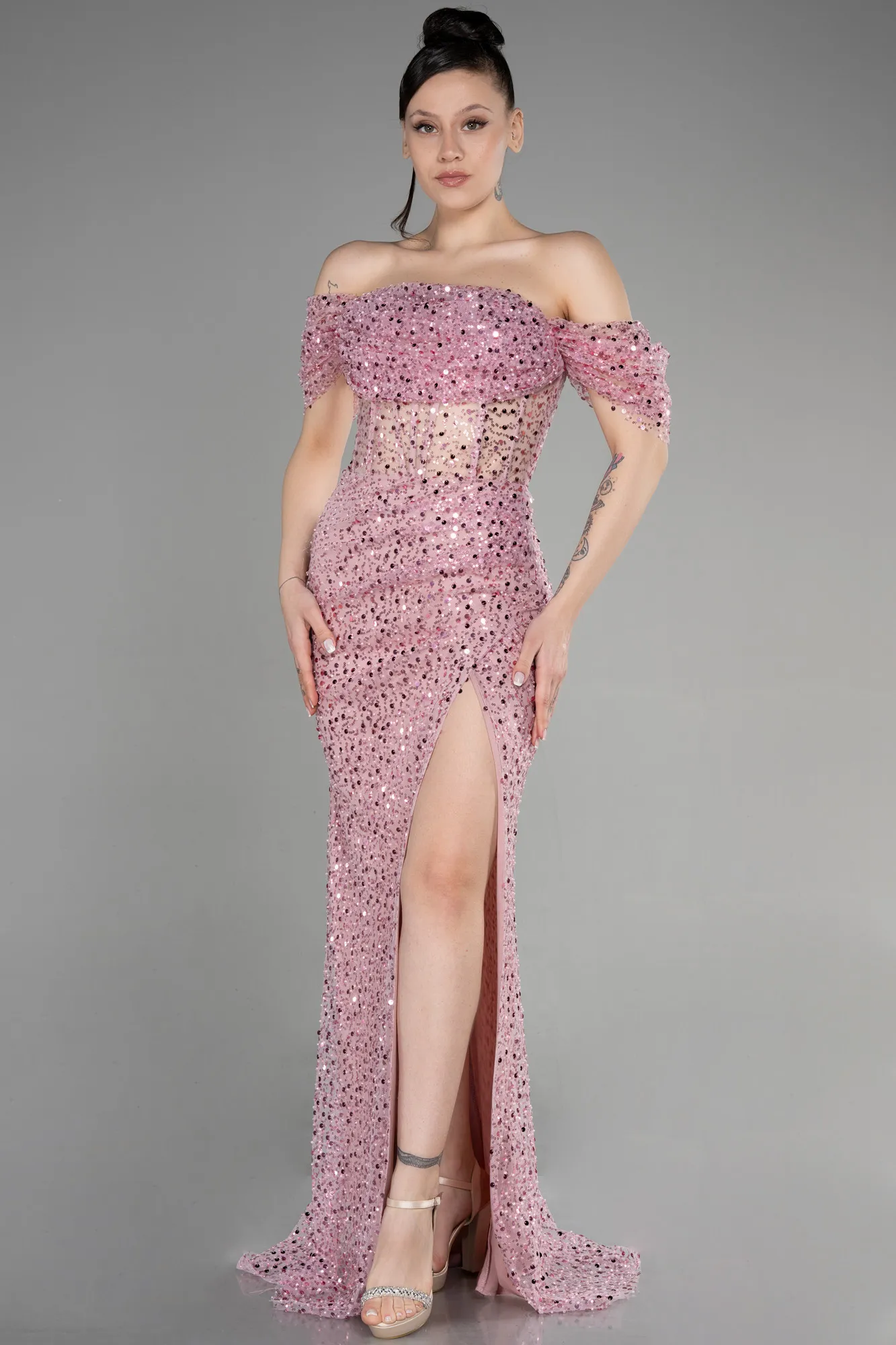 Powder Color-Long Scaly Evening Dress ABU3658