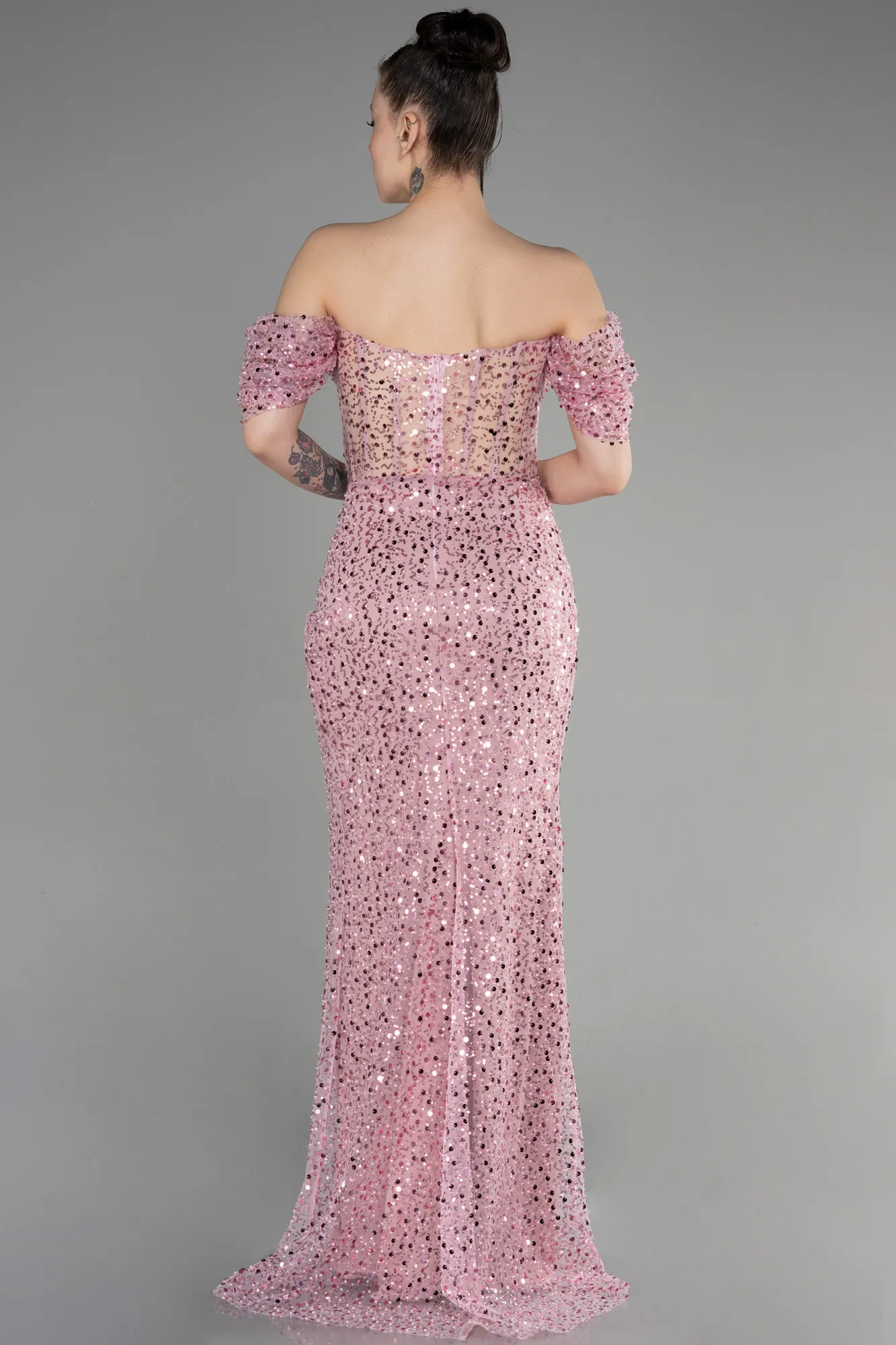 Powder Color-Long Scaly Evening Dress ABU3658