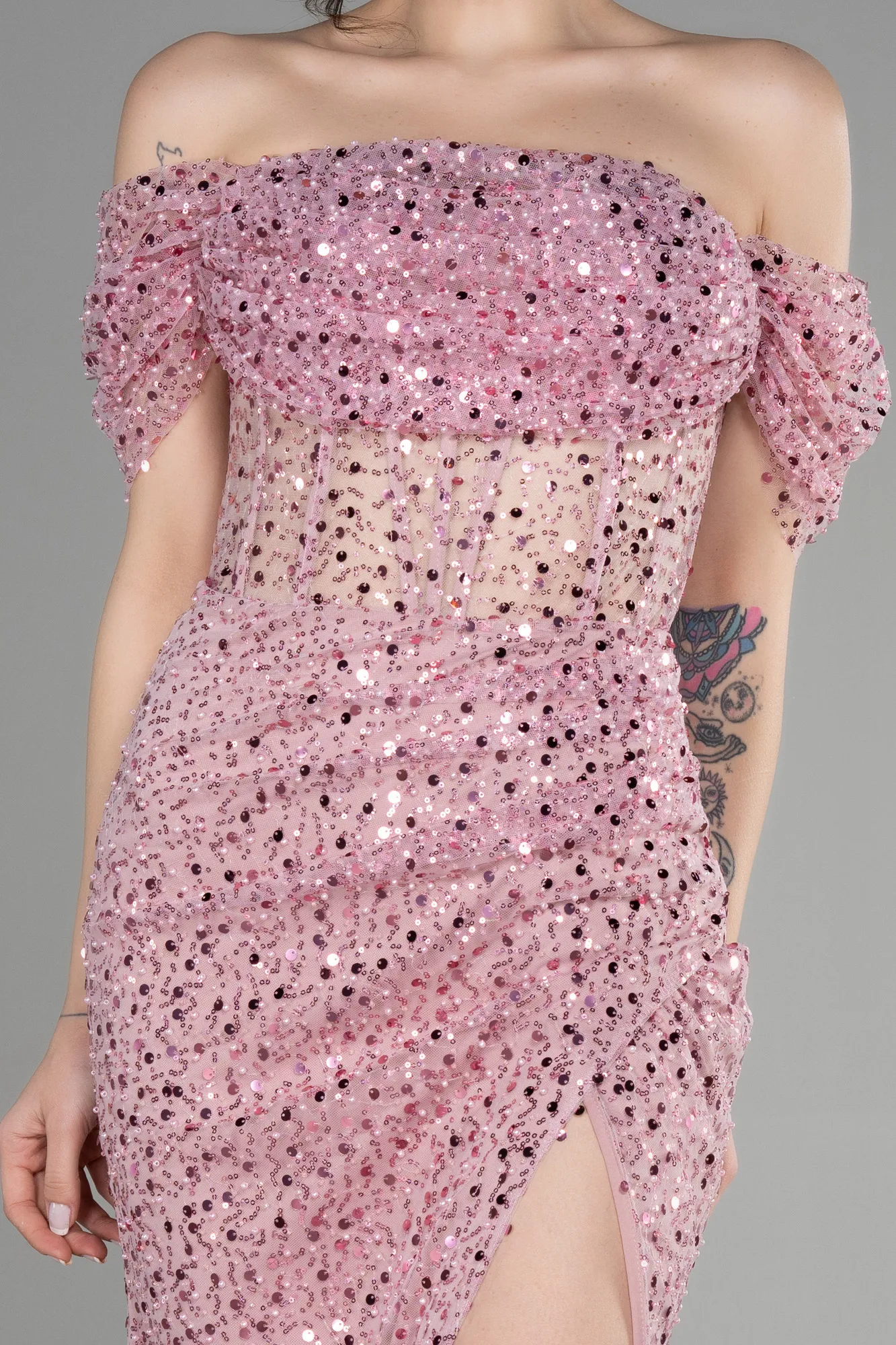 Powder Color-Long Scaly Evening Dress ABU3658