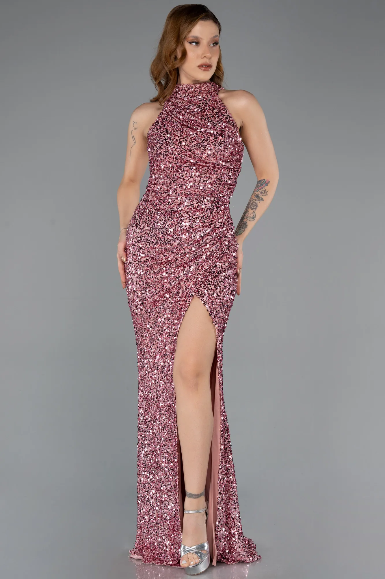 Powder Color-Long Scaly Evening Dress ABU5135