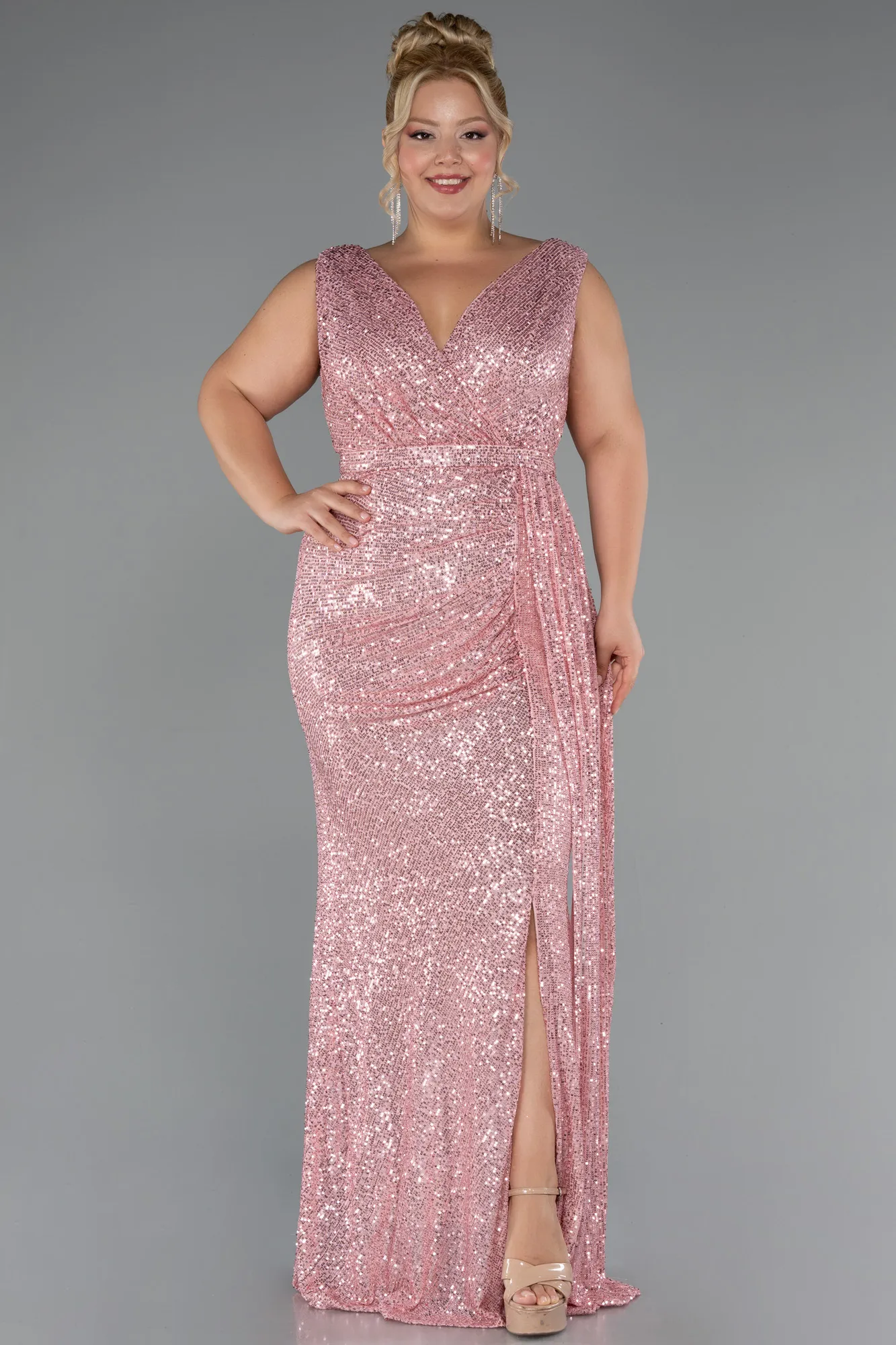 Powder Color-Long Scaly Plus Size Evening Dress ABU3194