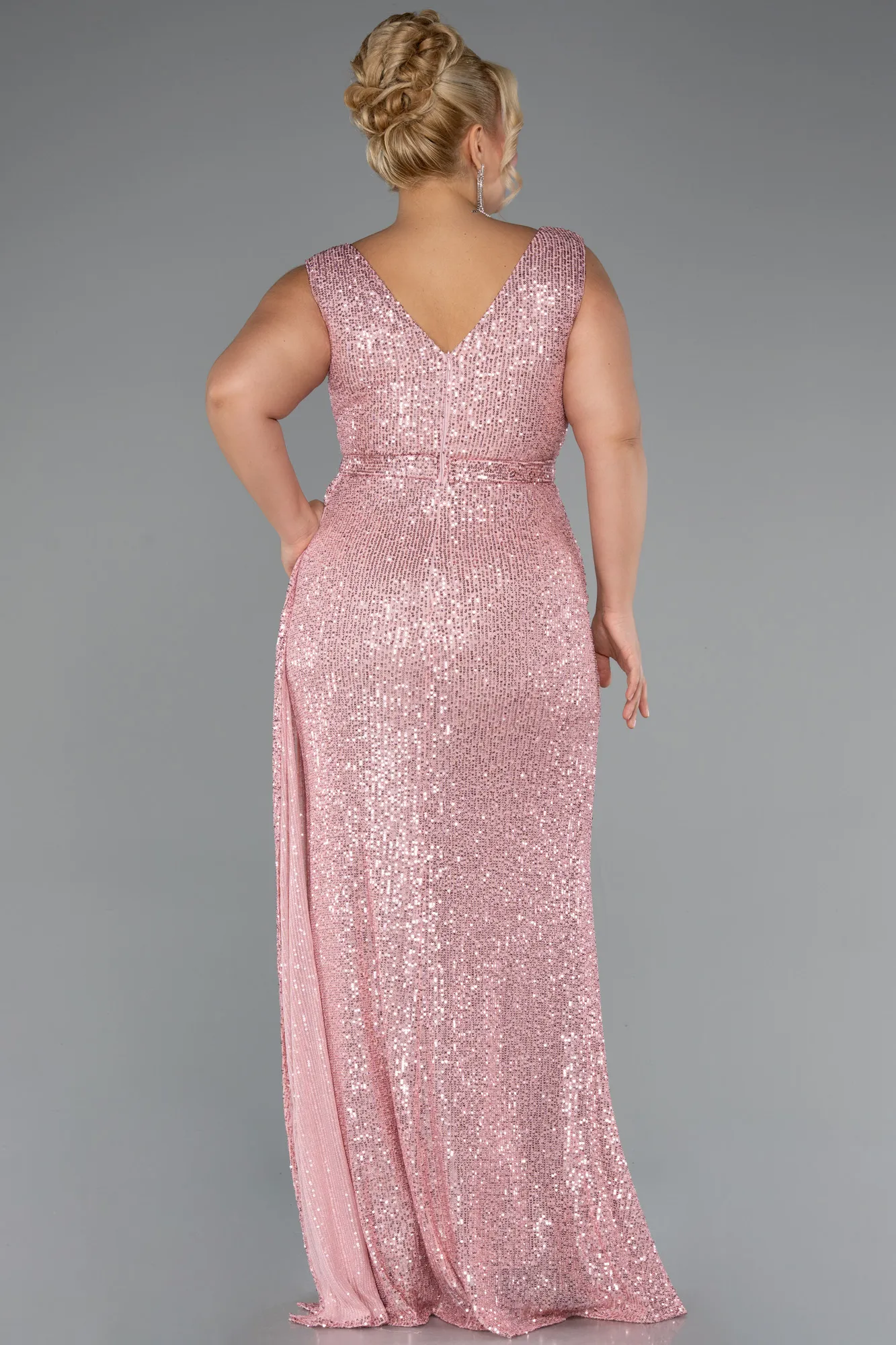 Powder Color-Long Scaly Plus Size Evening Dress ABU3194