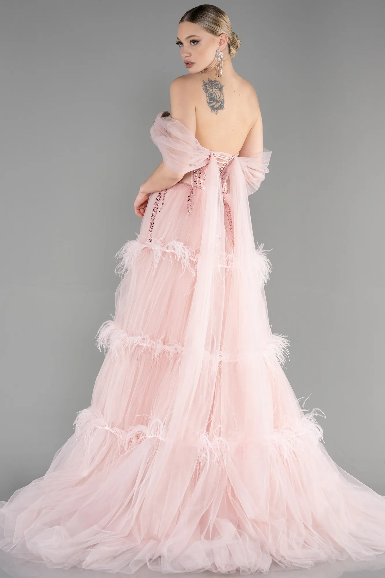 Powder Color-Long Special Design Engagement Dress ABU3598