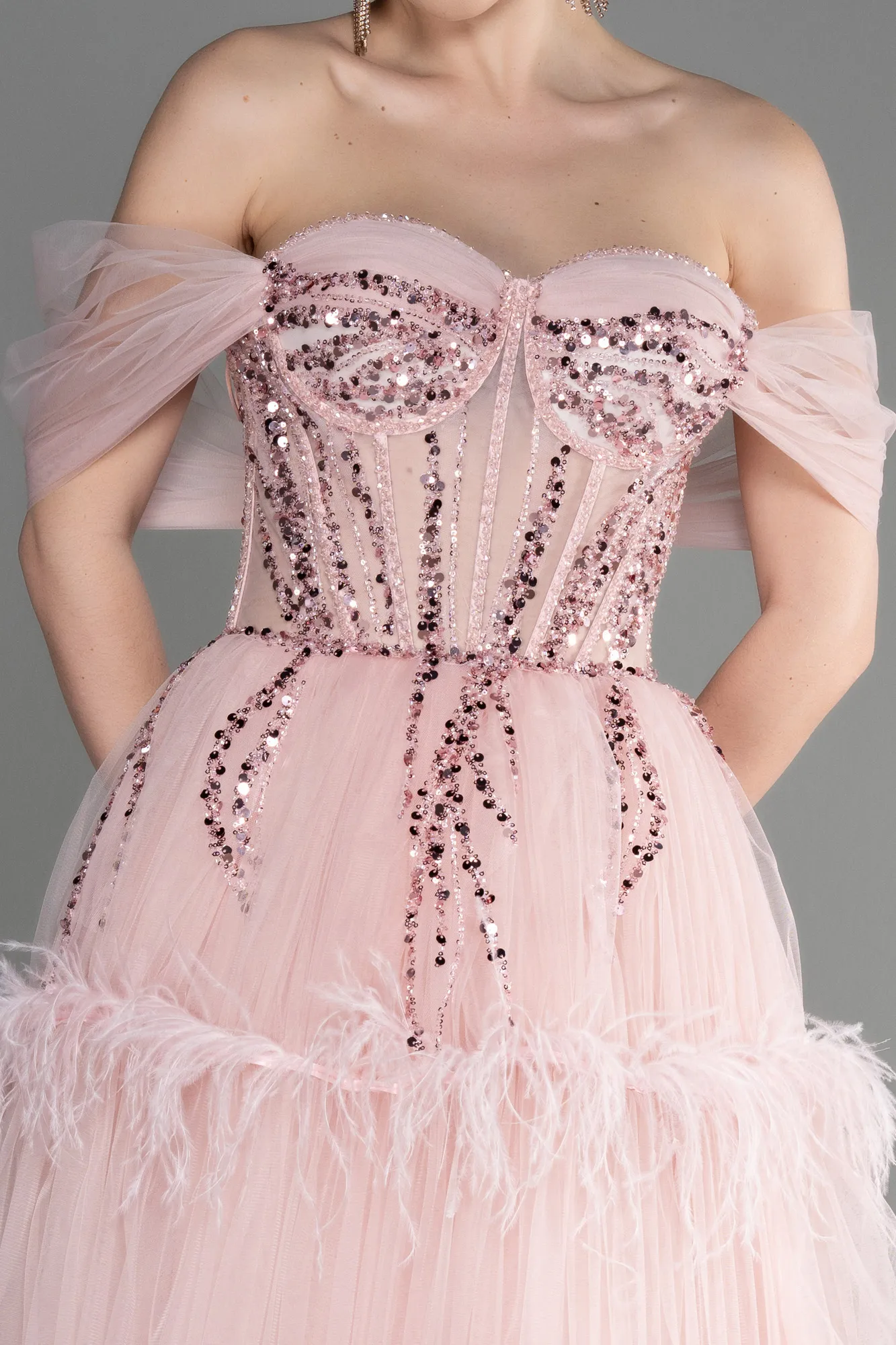 Powder Color-Long Special Design Engagement Dress ABU3598