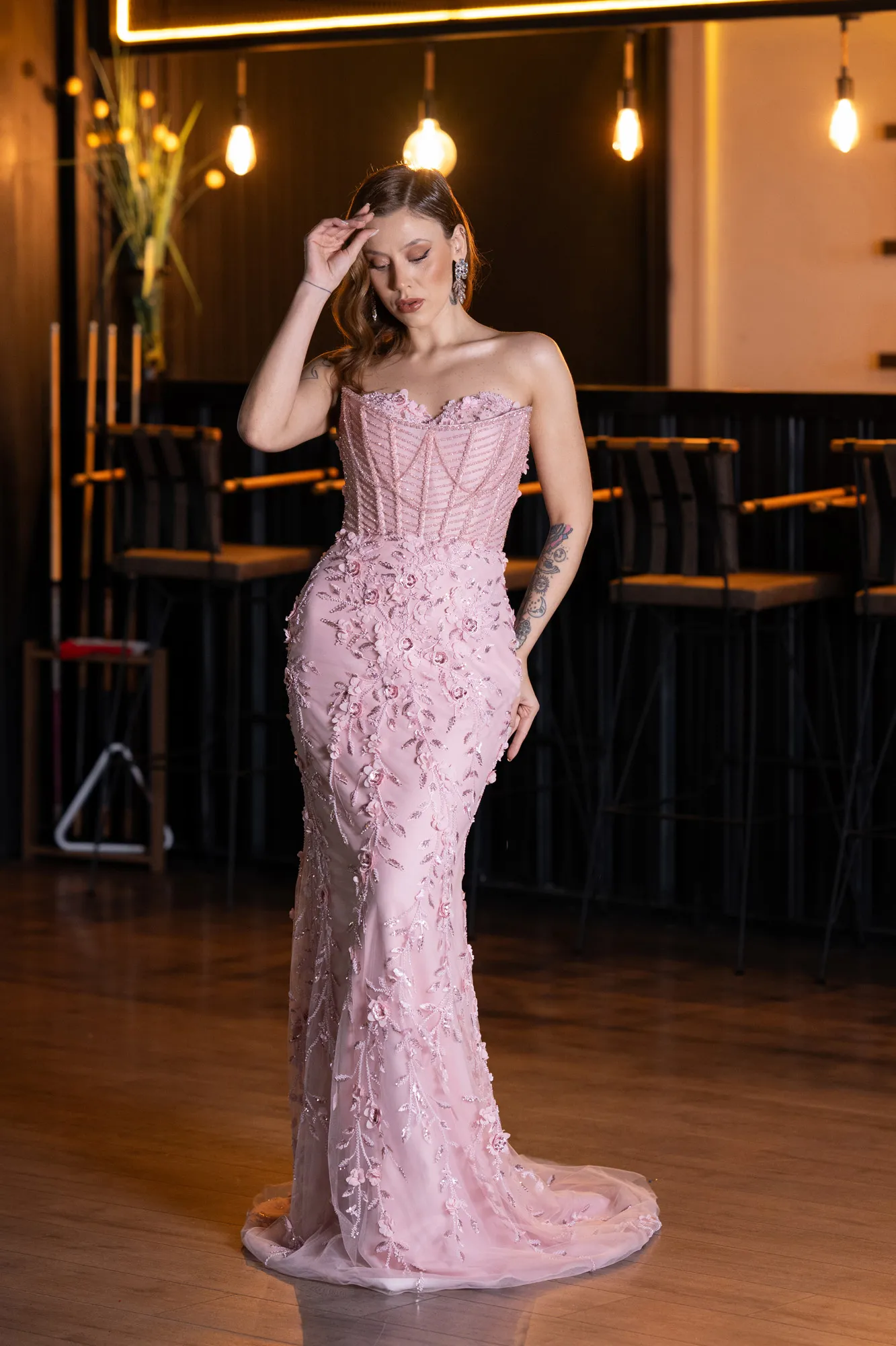 Powder Color-Long Special Design Engagement Dress ABU5458