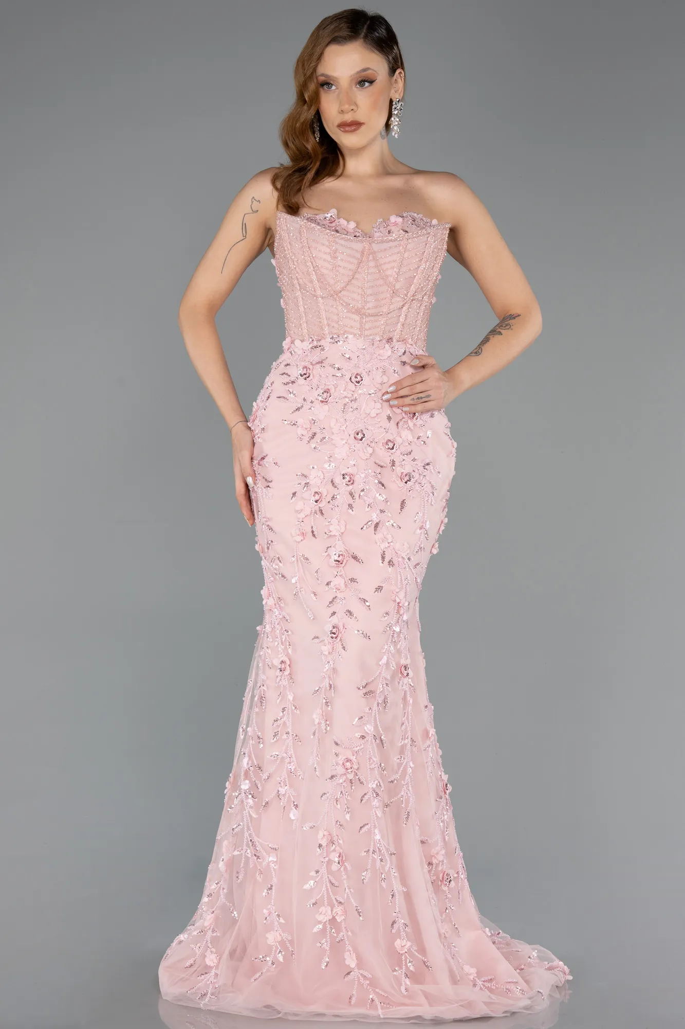 Powder Color-Long Special Design Engagement Dress ABU5458