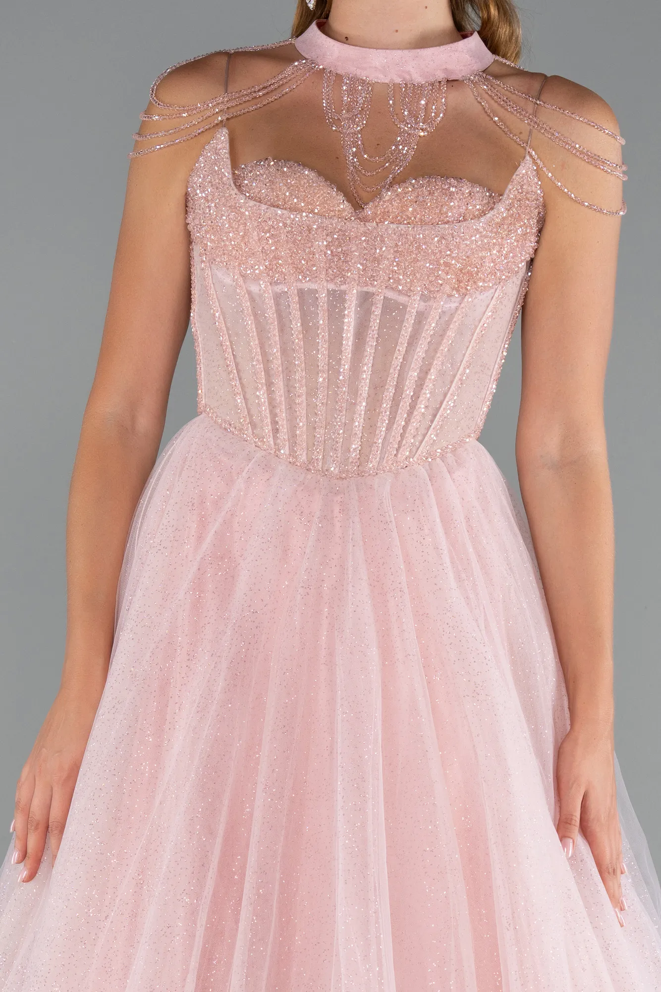 Powder Color-Long Special Design Engagement Dress ABU5583