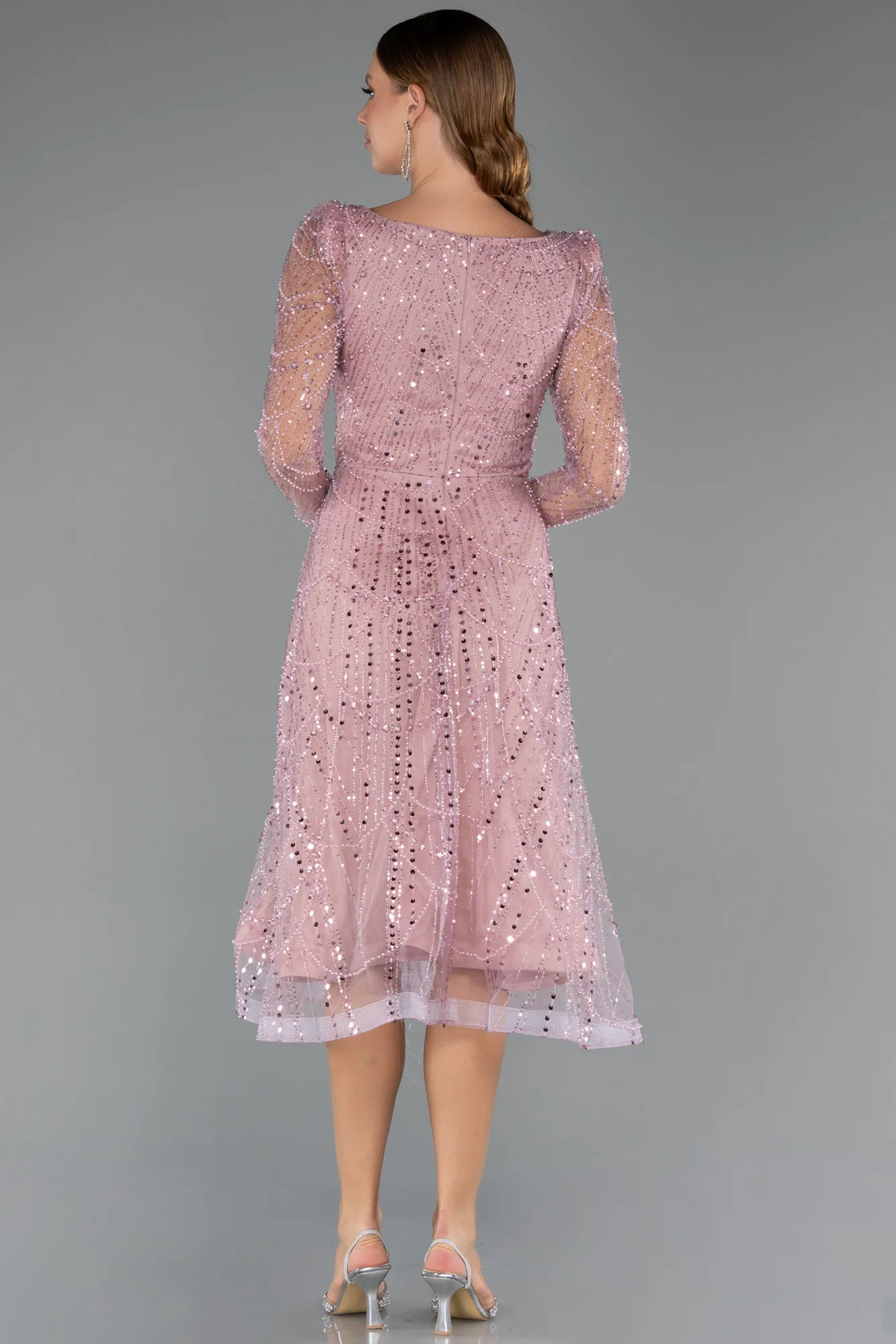 Powder Color-Midi Beaded Cocktail Dress ABK2469