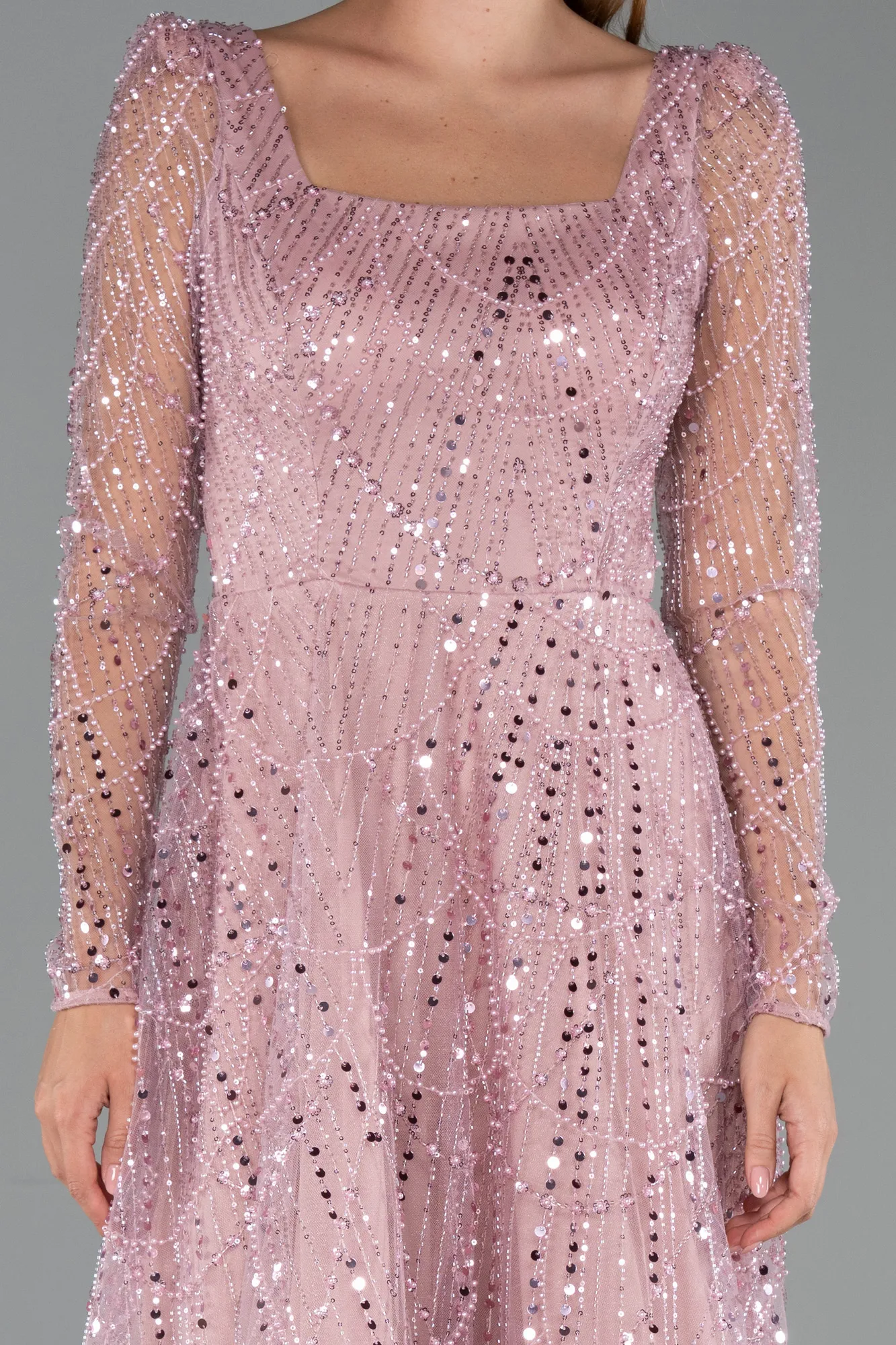 Powder Color-Midi Beaded Cocktail Dress ABK2469