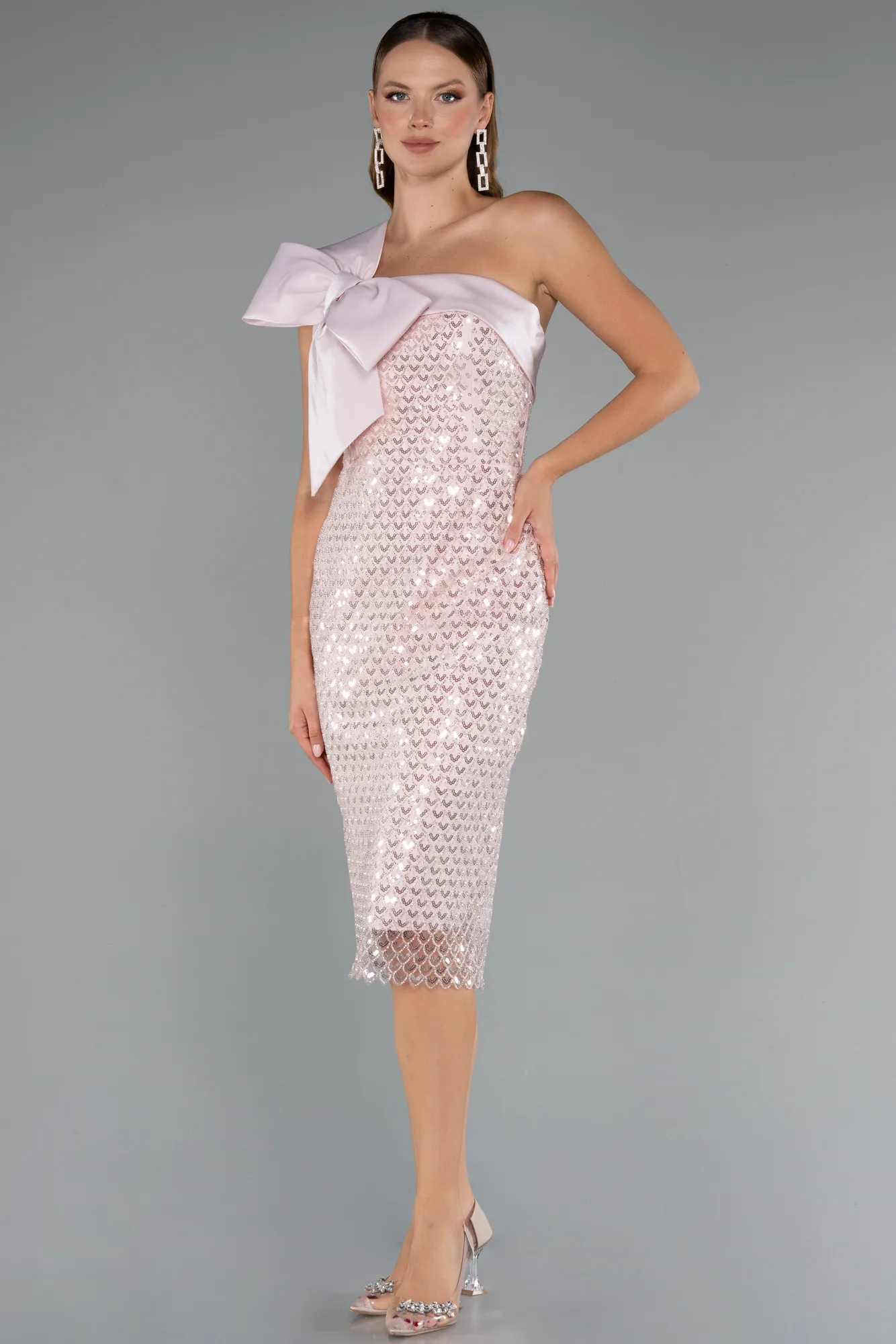 Powder Color-Midi Beaded Party Dress ABK2424