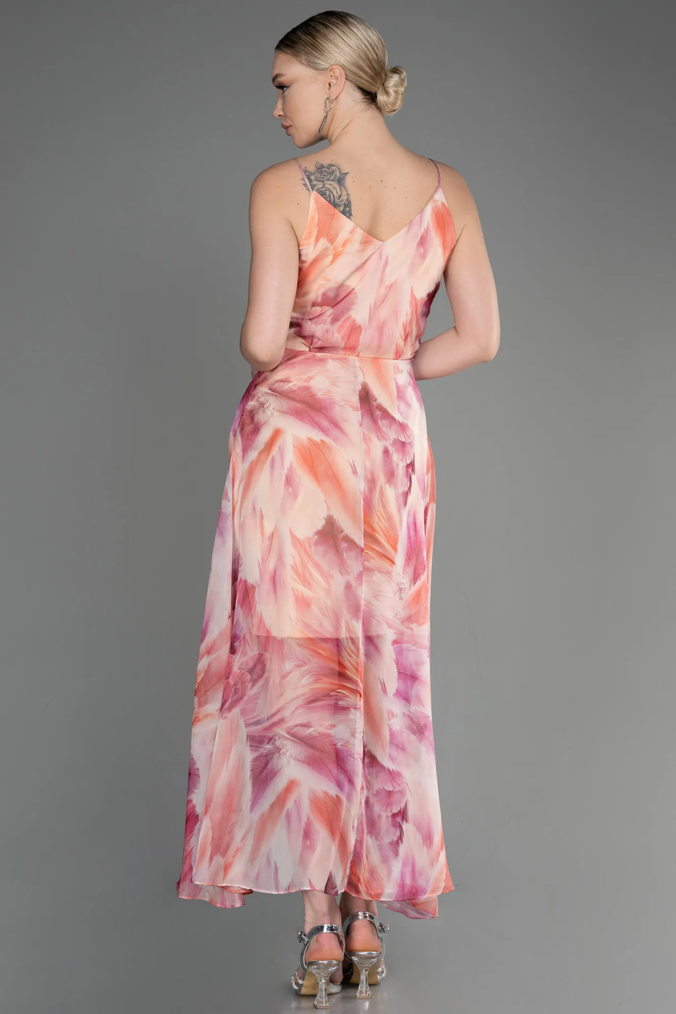 Powder Color-Midi Chiffon Cocktail Dress ABK2010