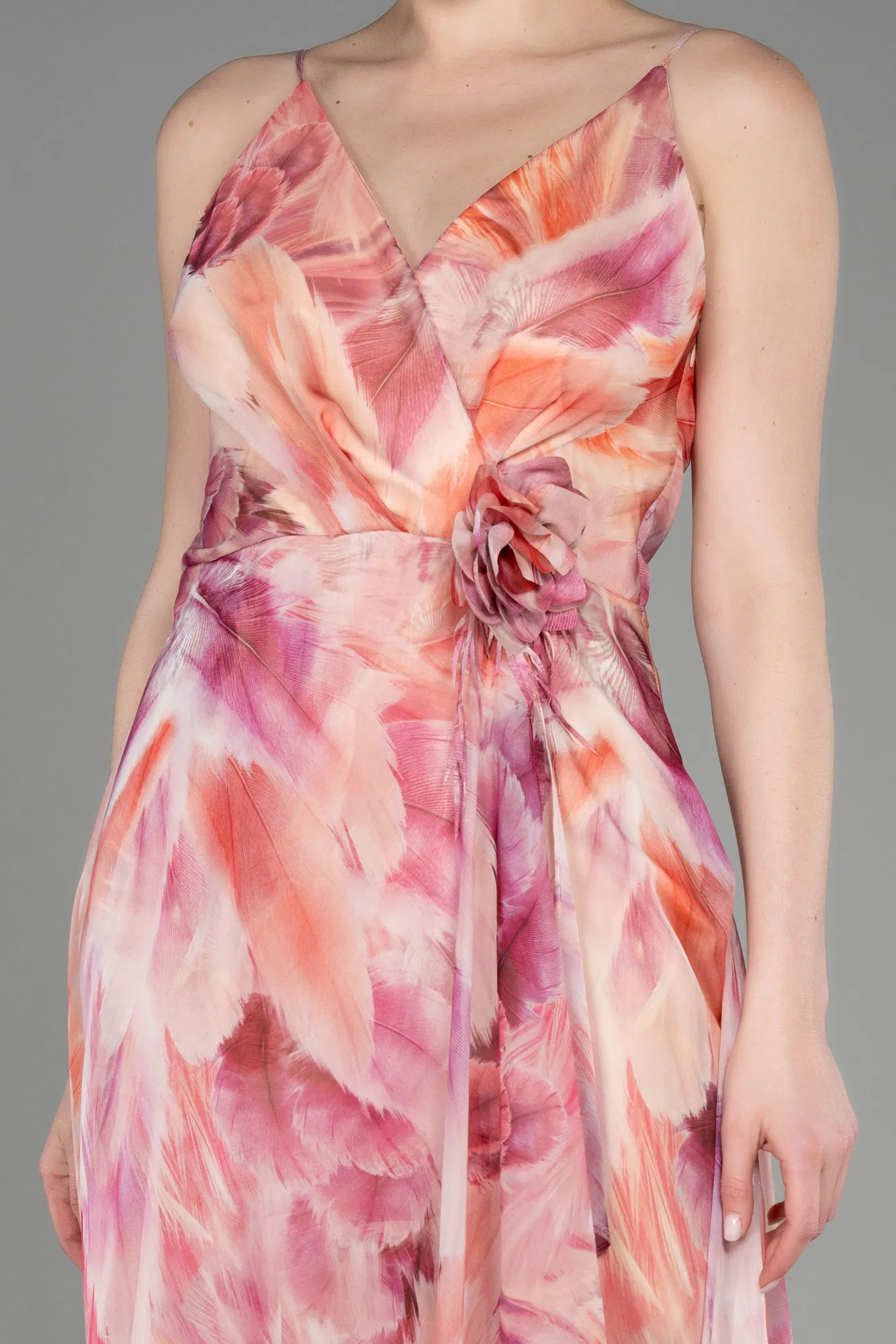 Powder Color-Midi Chiffon Cocktail Dress ABK2010