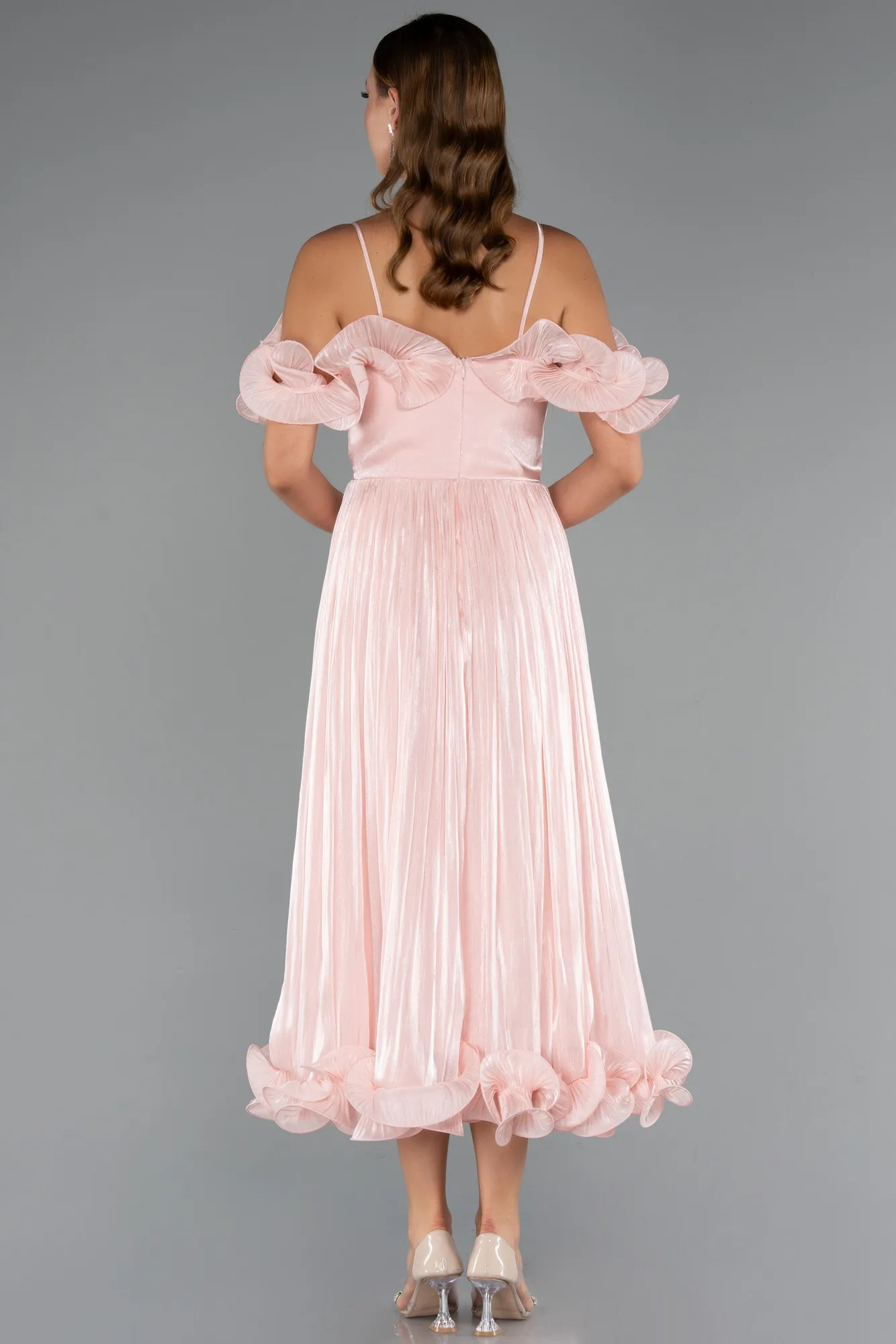 Powder Color-Midi Chiffon Cocktail Dress ABK2425