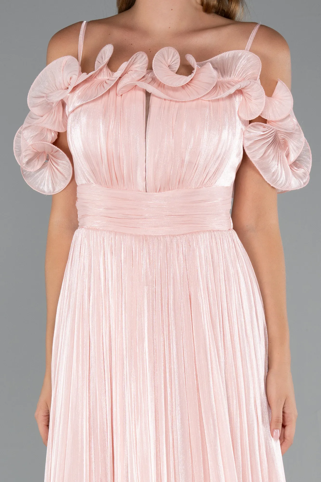 Powder Color-Midi Chiffon Cocktail Dress ABK2425