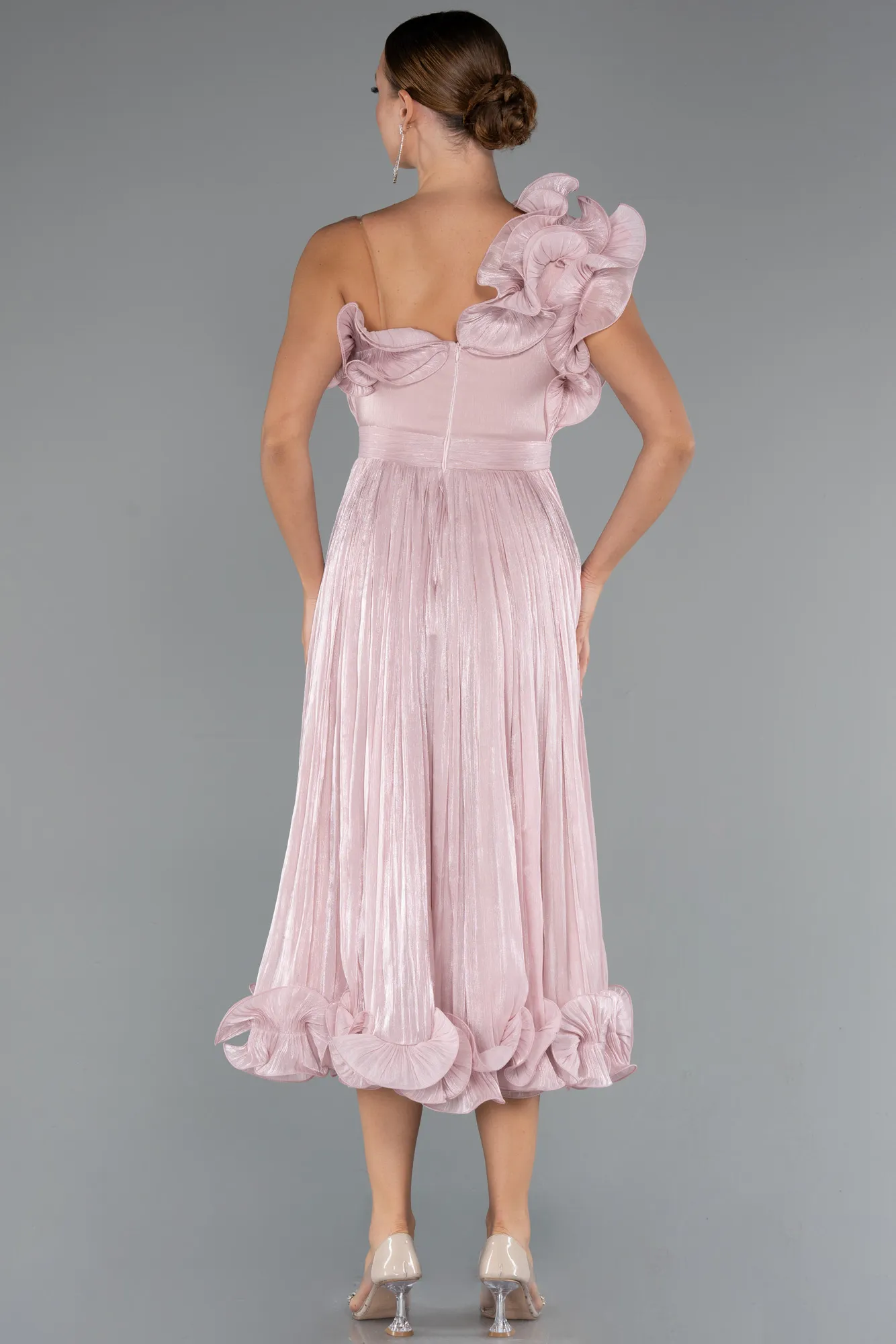 Powder Color-Midi Chiffon Cocktail Dress ABK2434