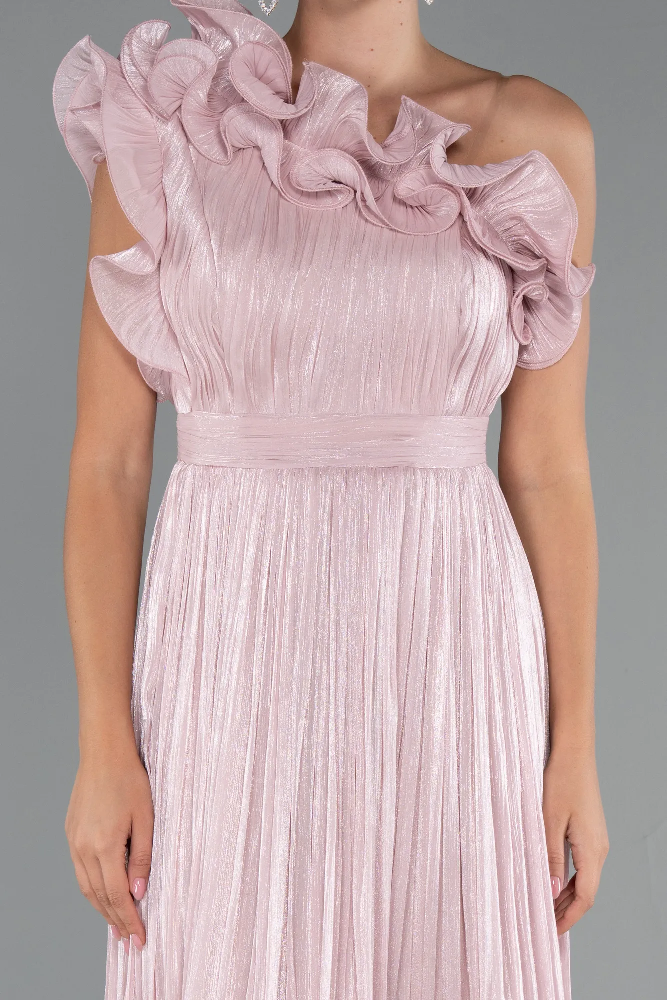 Powder Color-Midi Chiffon Cocktail Dress ABK2434