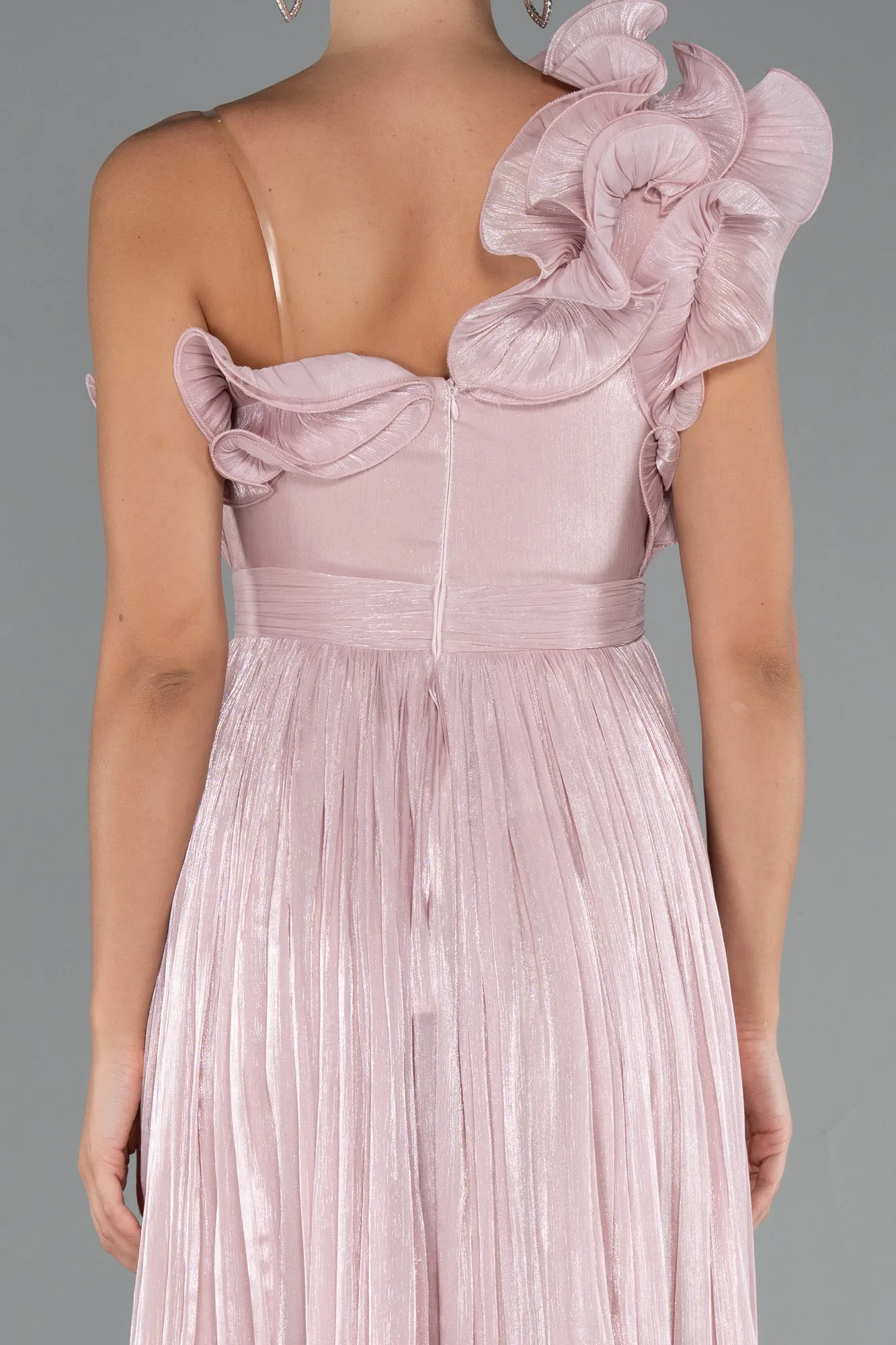 Powder Color-Midi Chiffon Cocktail Dress ABK2434