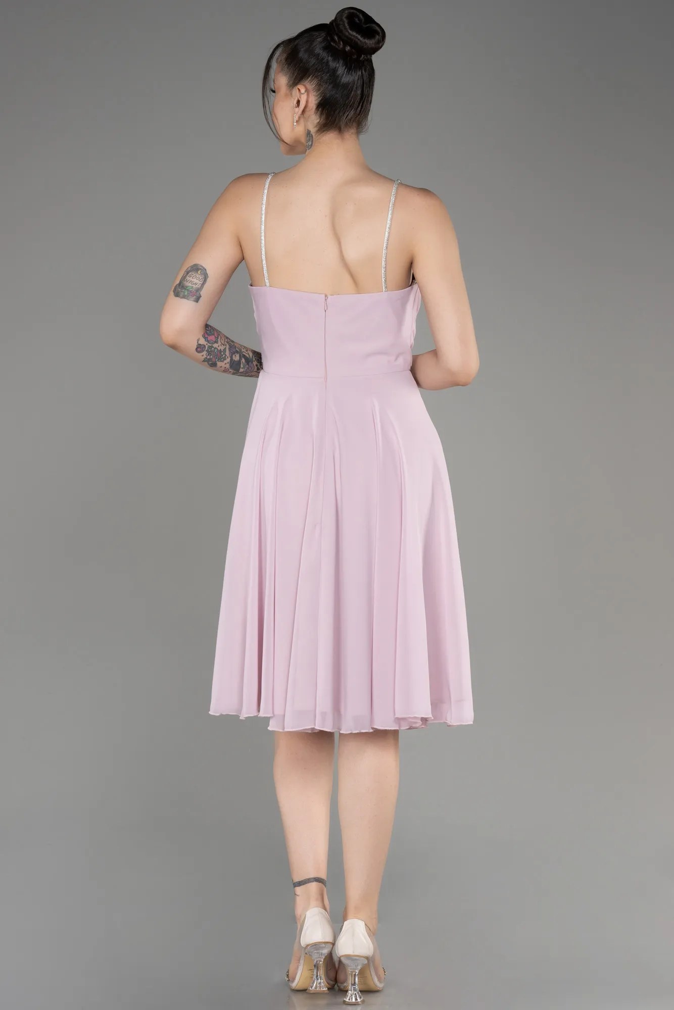 Powder Color-Midi Chiffon Evening Dress ABK1986