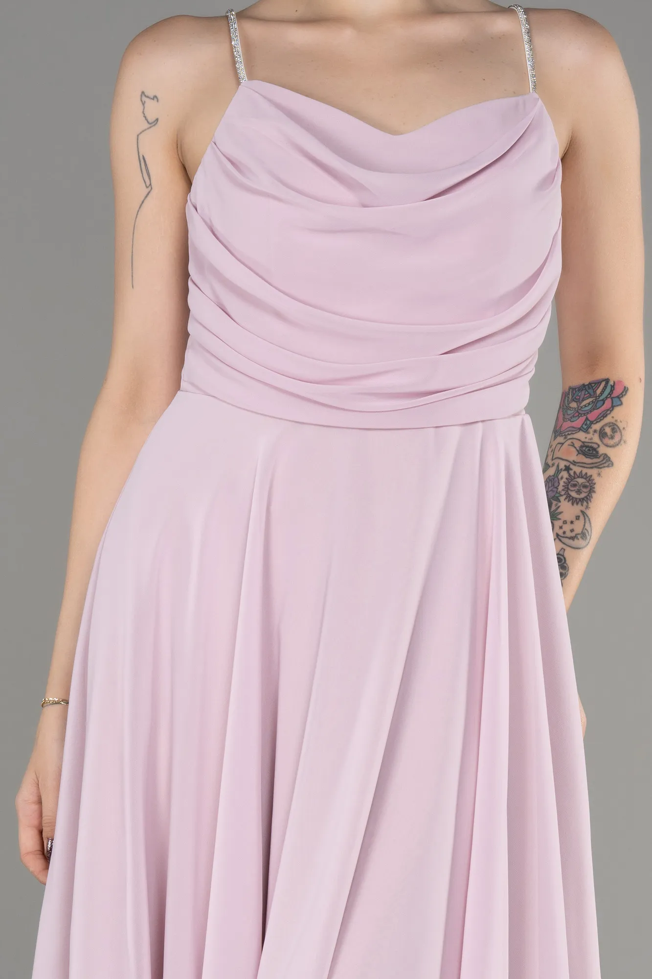 Powder Color-Midi Chiffon Evening Dress ABK1986