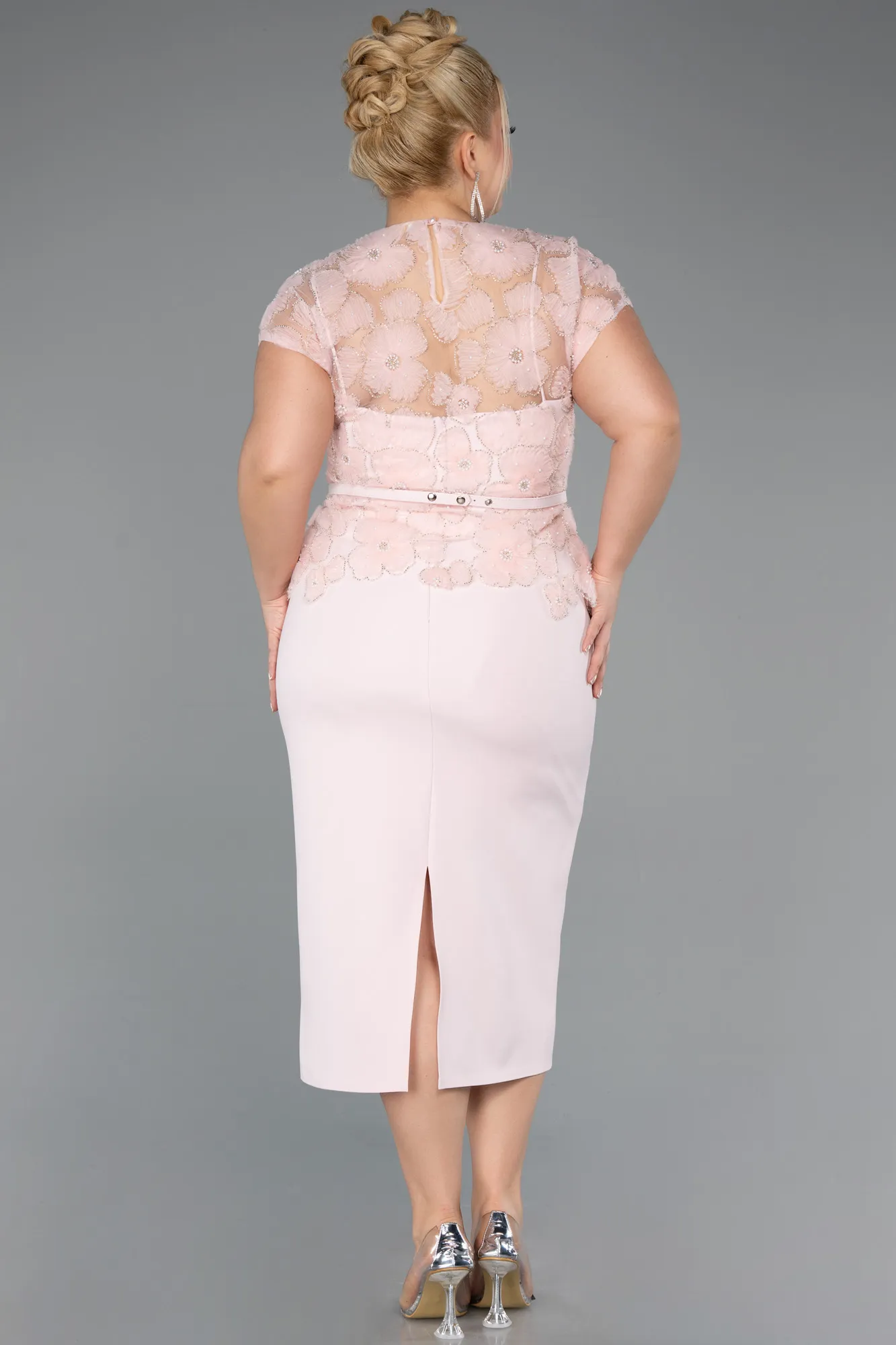 Powder Color-Midi Dantelle Plus Size White Prom Dress ABK2448