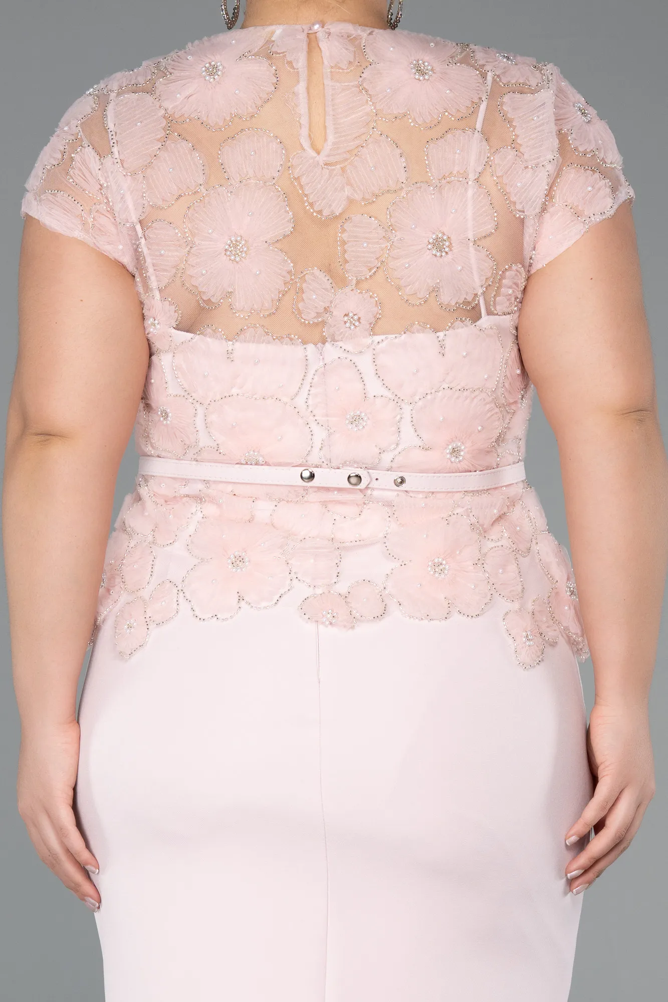 Powder Color-Midi Dantelle Plus Size White Prom Dress ABK2448