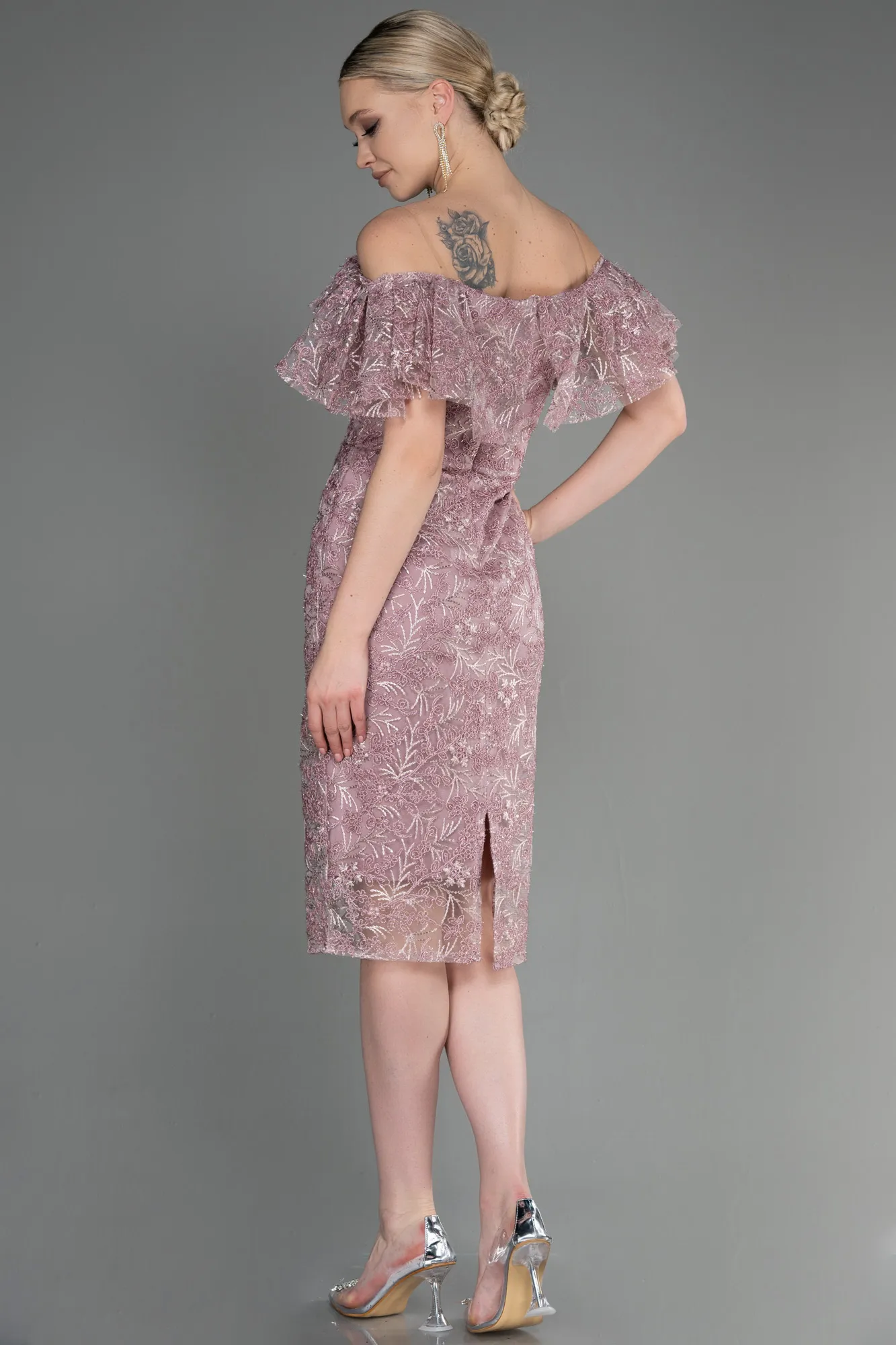 Powder Color-Midi Laced Cocktail Dress ABK2005