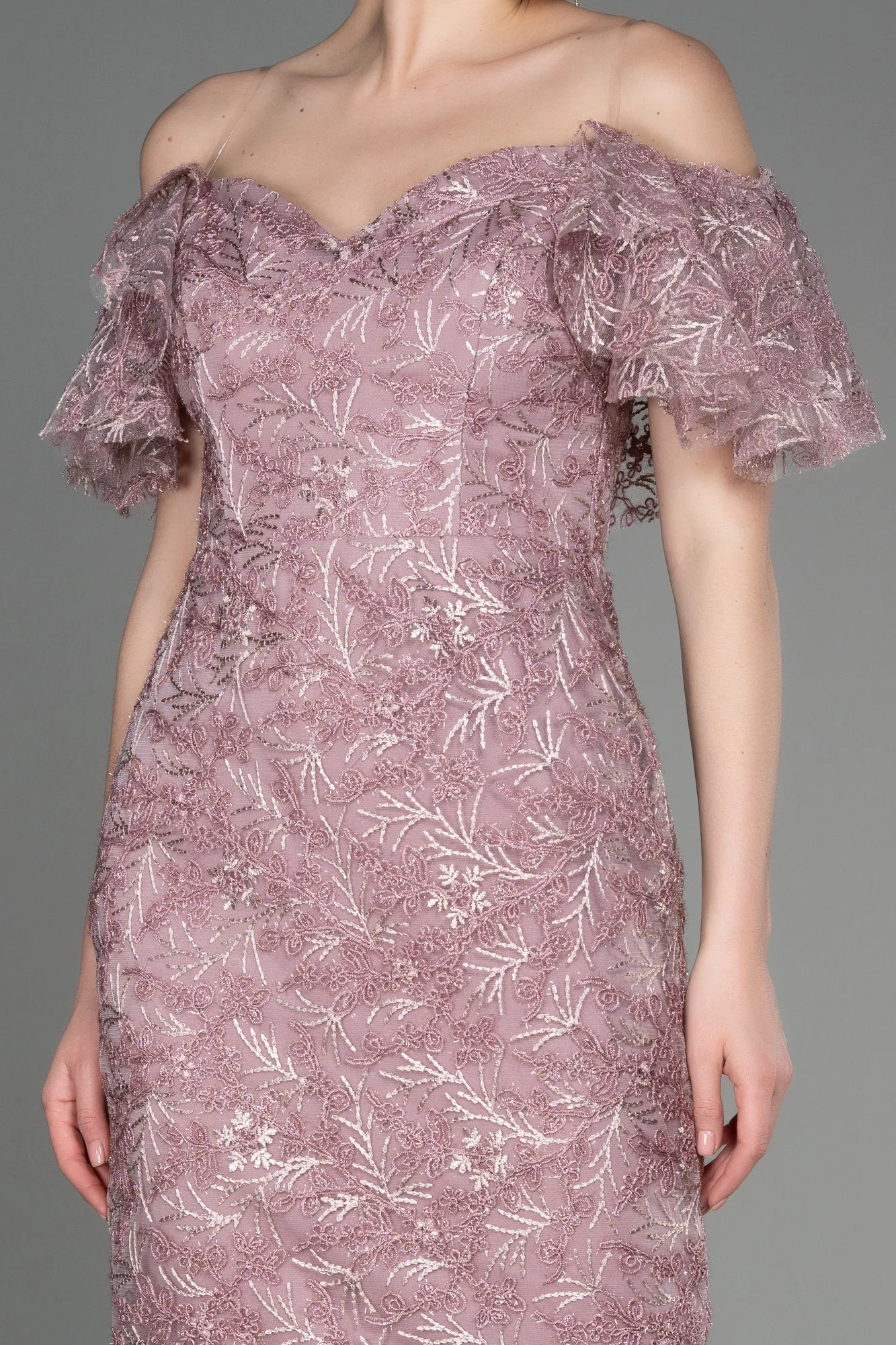 Powder Color-Midi Laced Cocktail Dress ABK2005