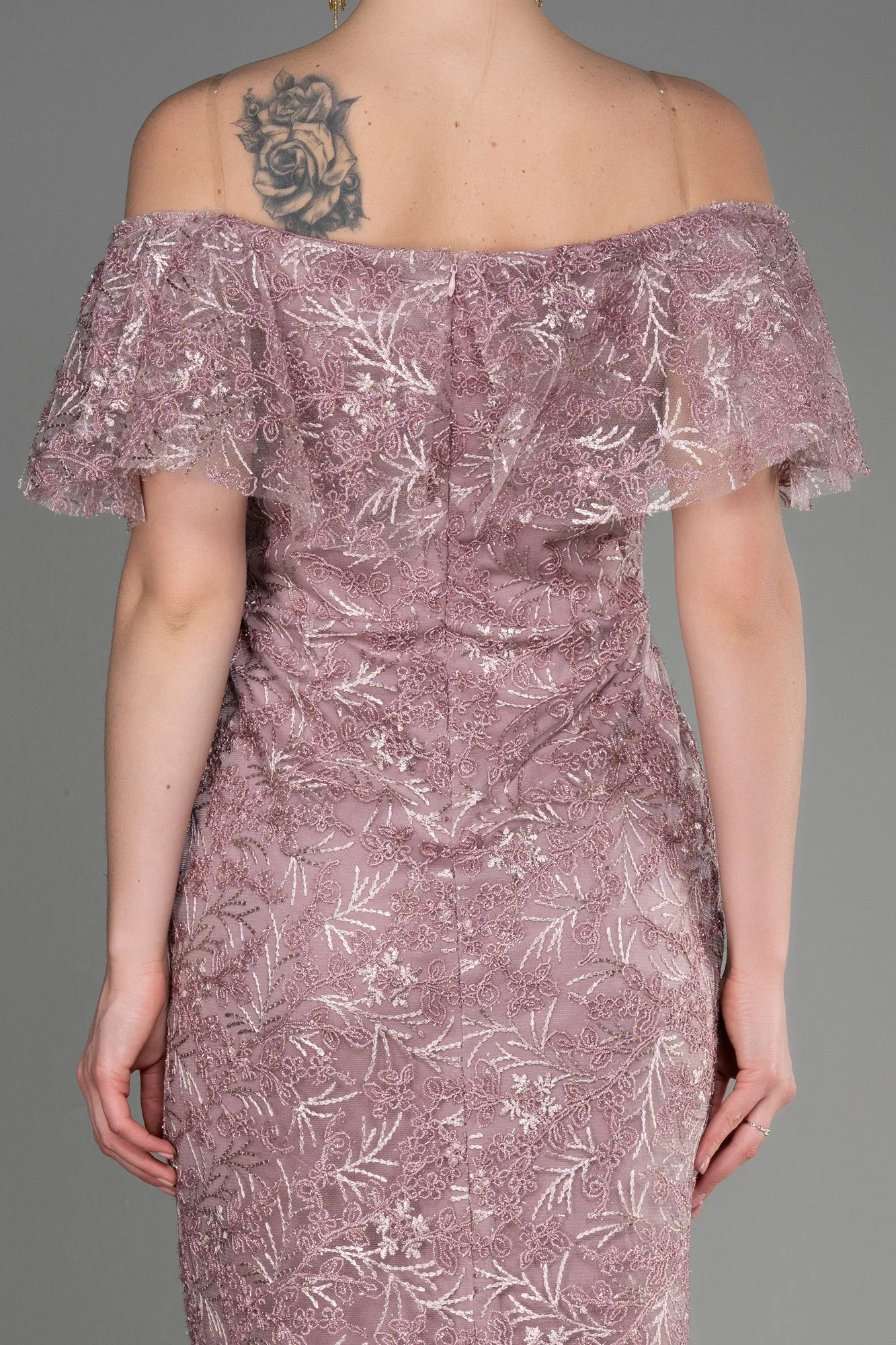 Powder Color-Midi Laced Cocktail Dress ABK2005