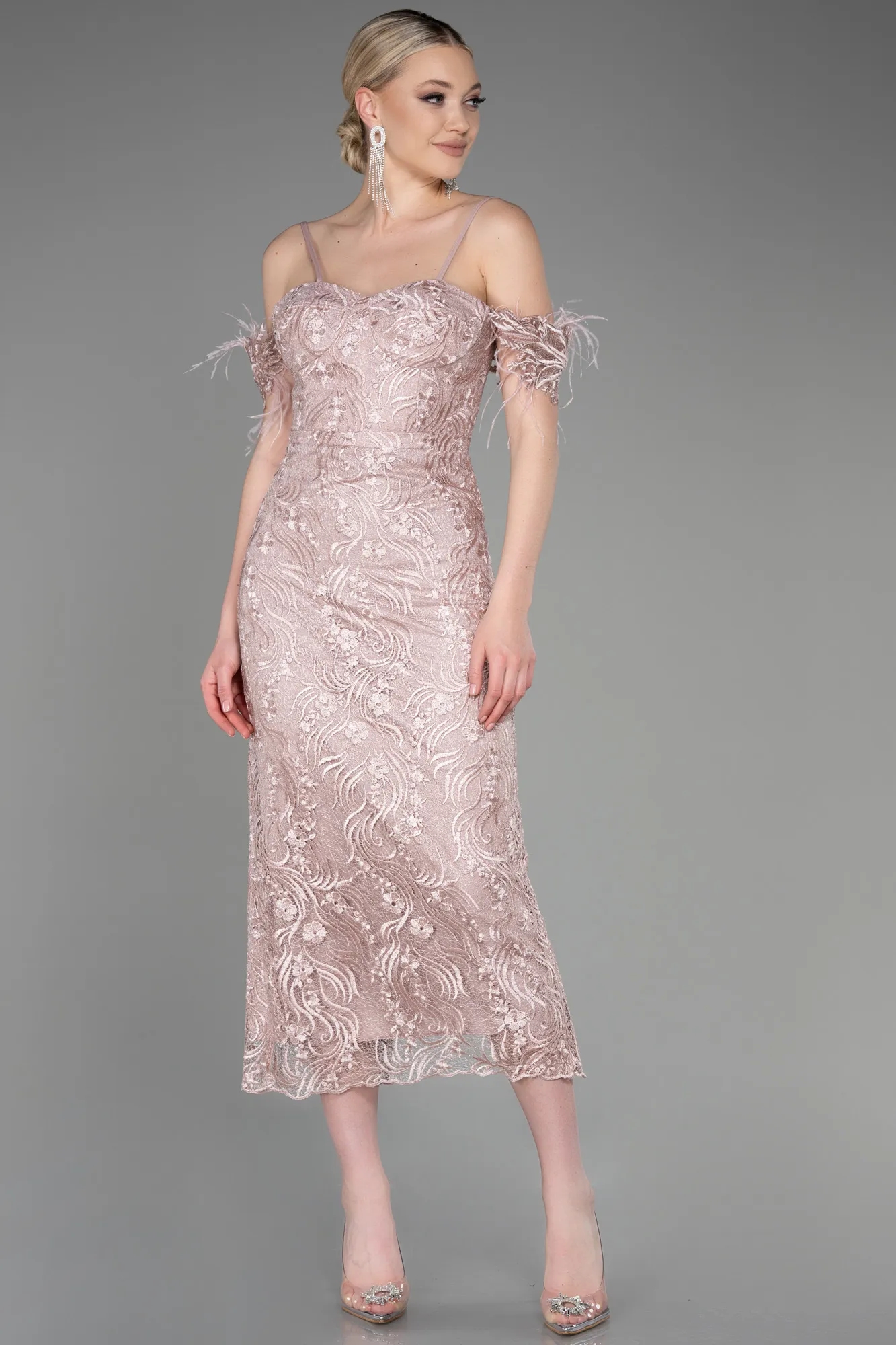 Powder Color-Midi Laced Party Dress ABK1998