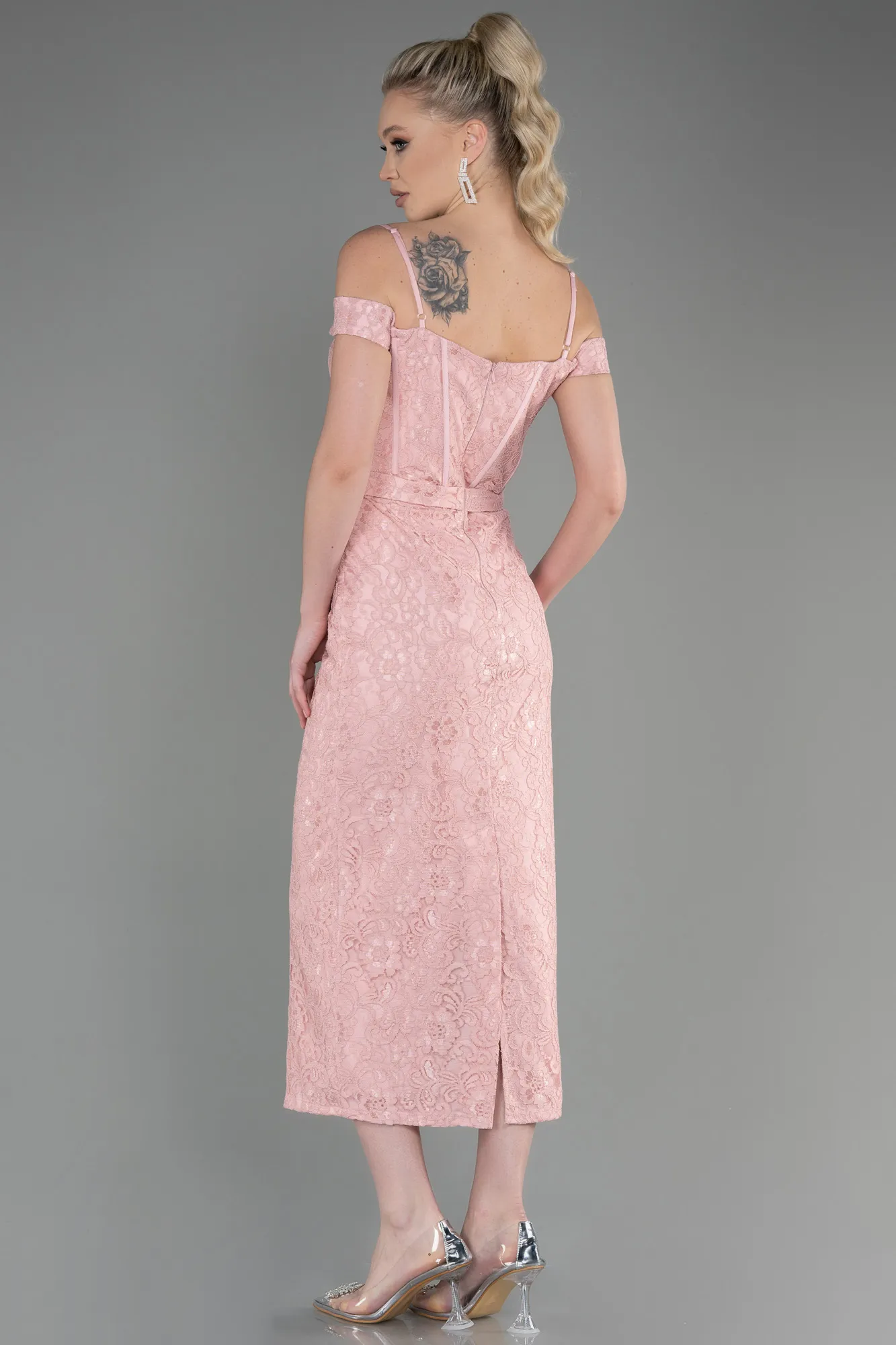 Powder Color-Midi Laced Party Dress ABK2013
