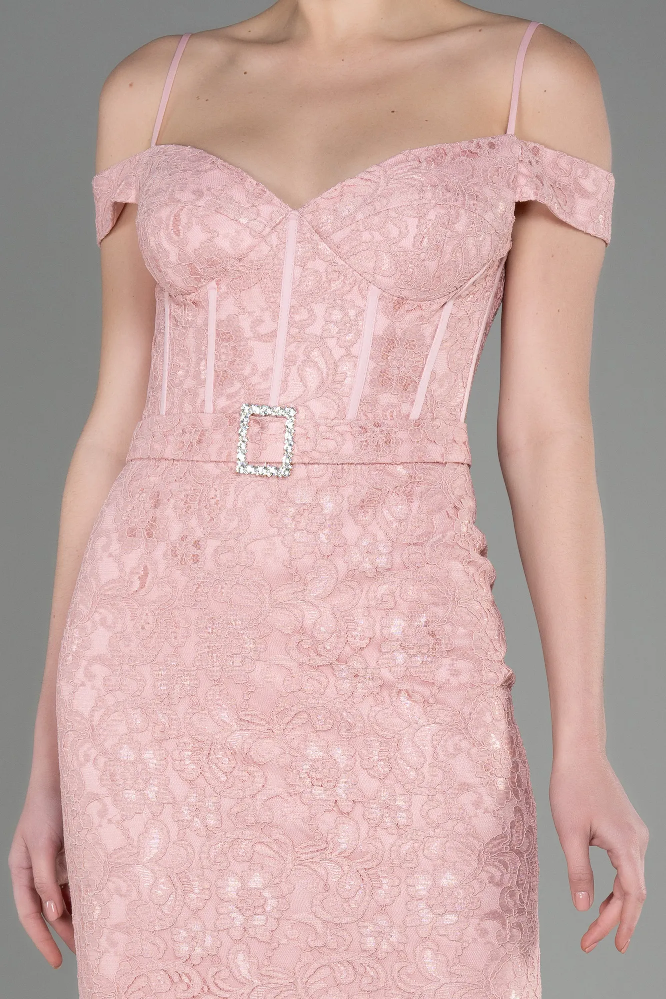 Powder Color-Midi Laced Party Dress ABK2013