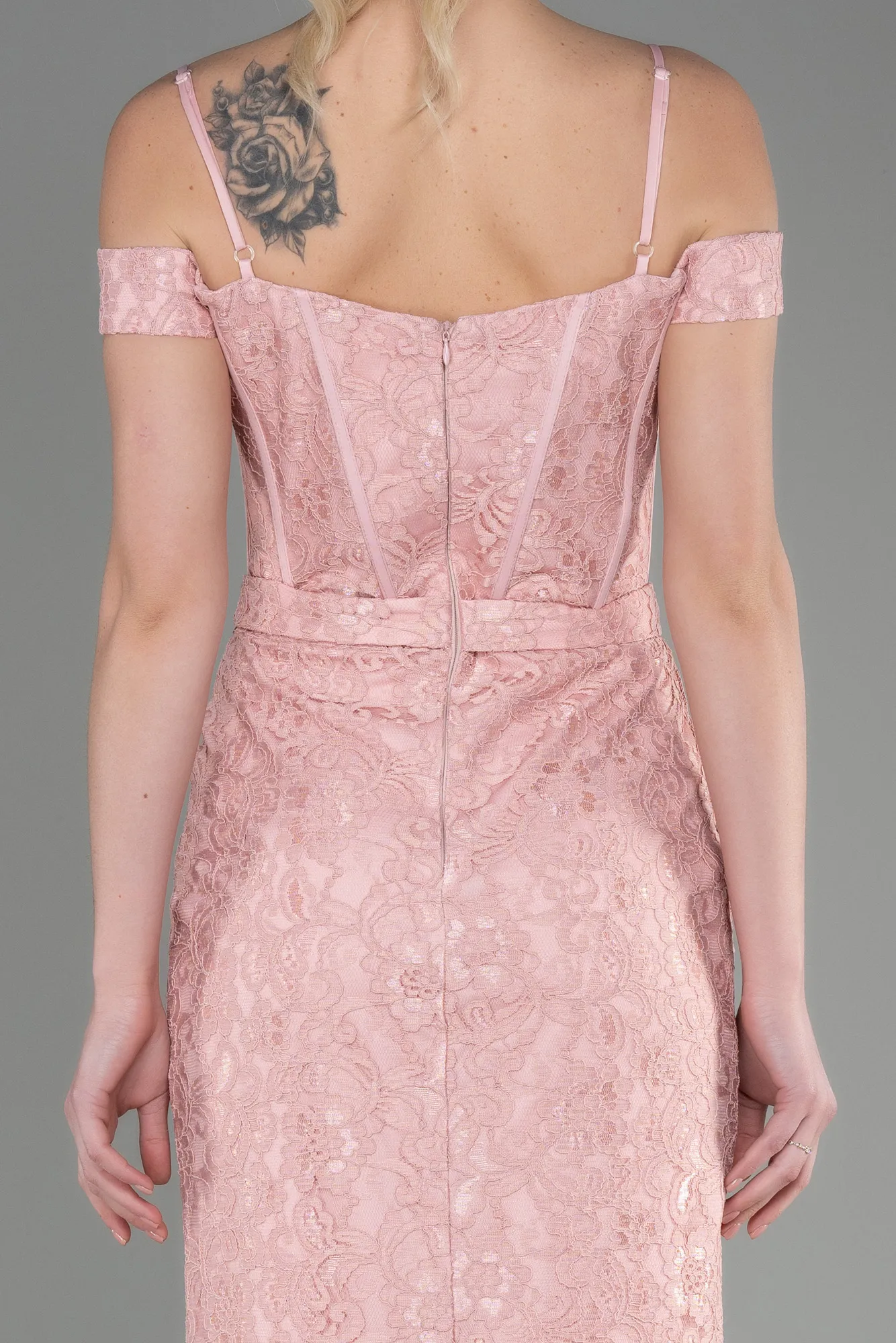 Powder Color-Midi Laced Party Dress ABK2013