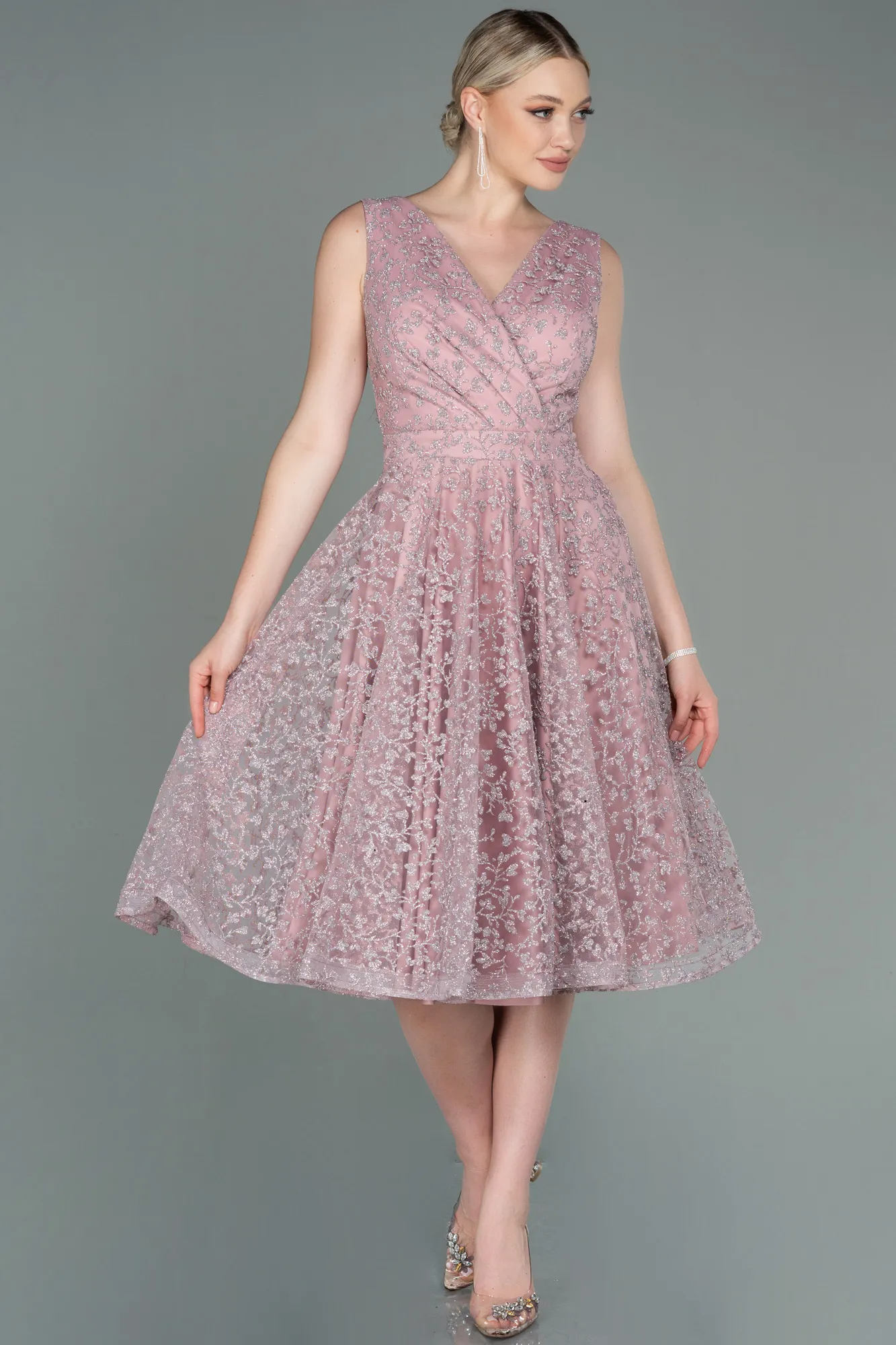 Powder Color-Midi Night Dress ABK1794