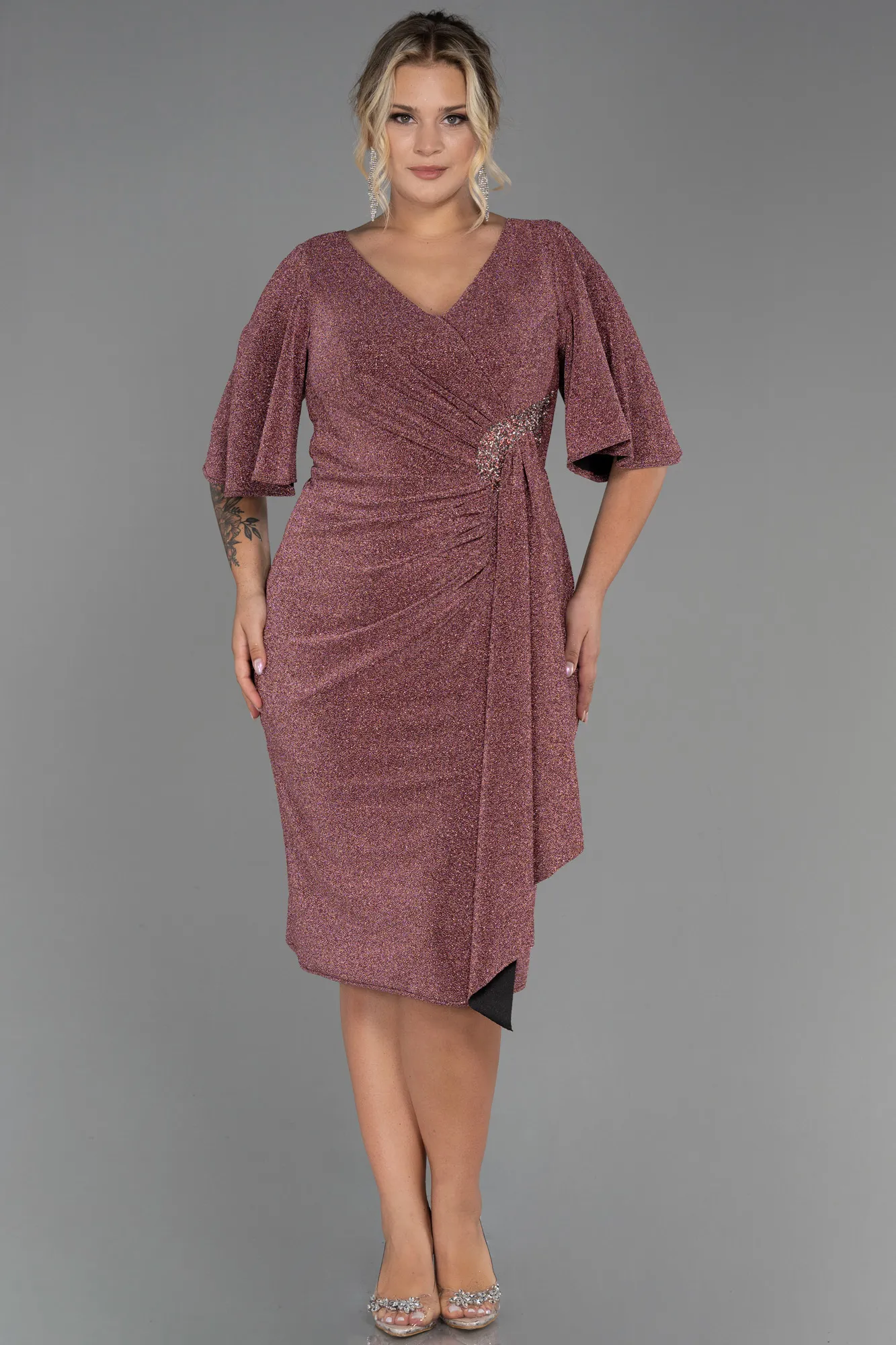 Powder Color-Midi Oversized Evening Dress ABK1625