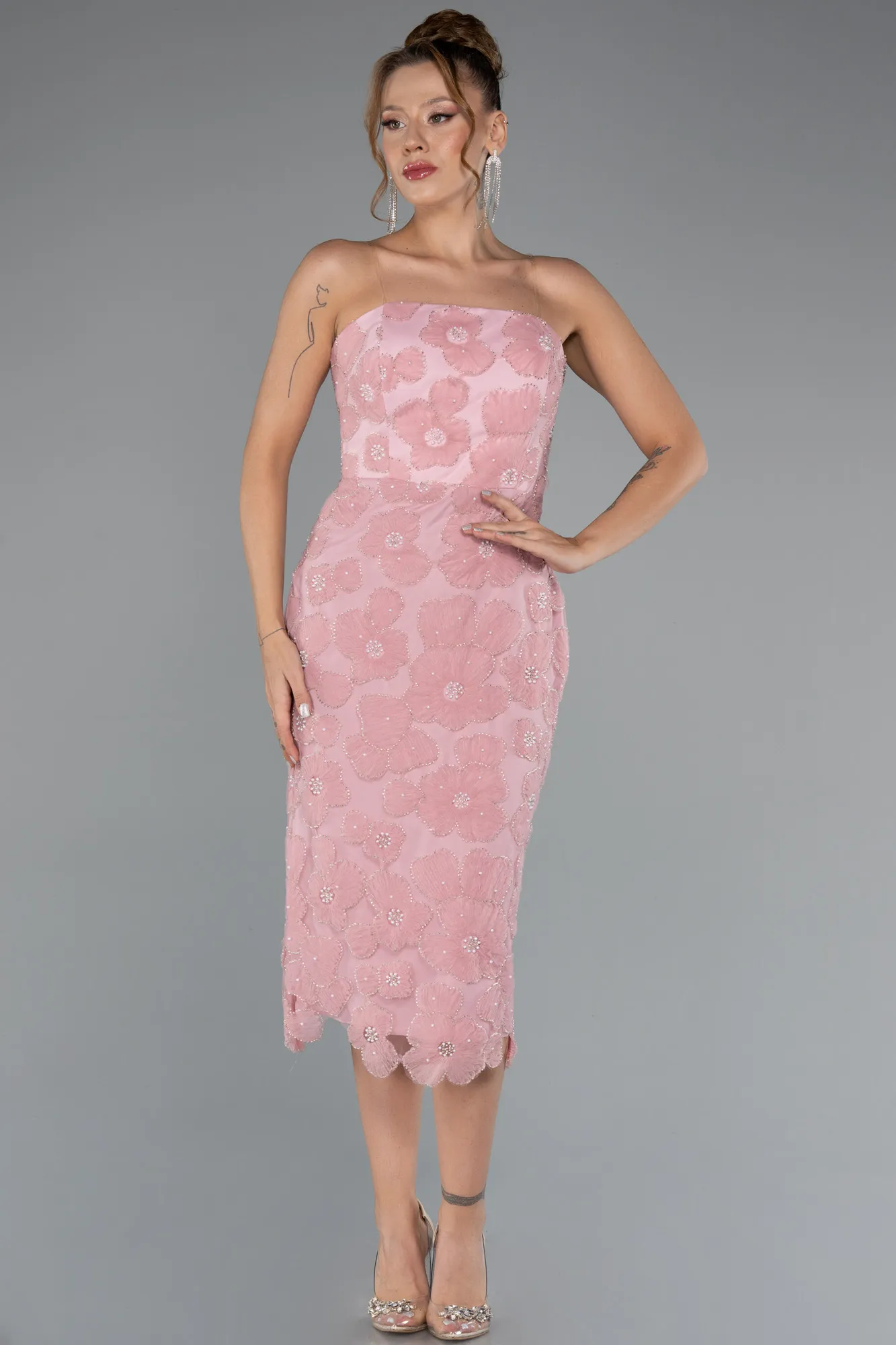 Powder Color-Midi Party Dress ABK2452