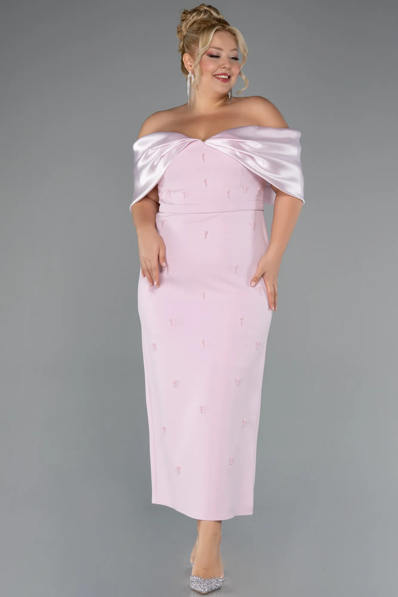 Powder Color-Midi Plus Size Cocktail Dress ABK2379