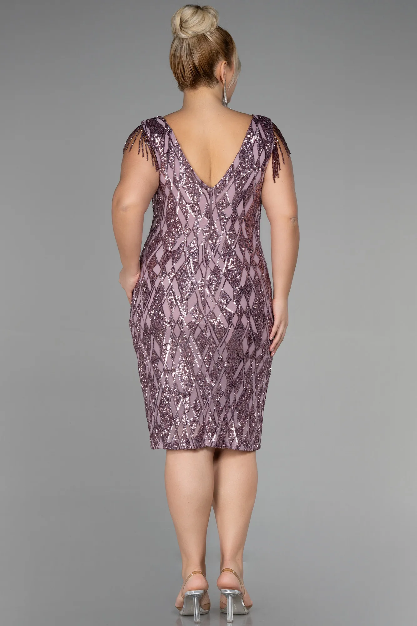 Powder Color-Midi Plus Size Invitation Dress ABK1873