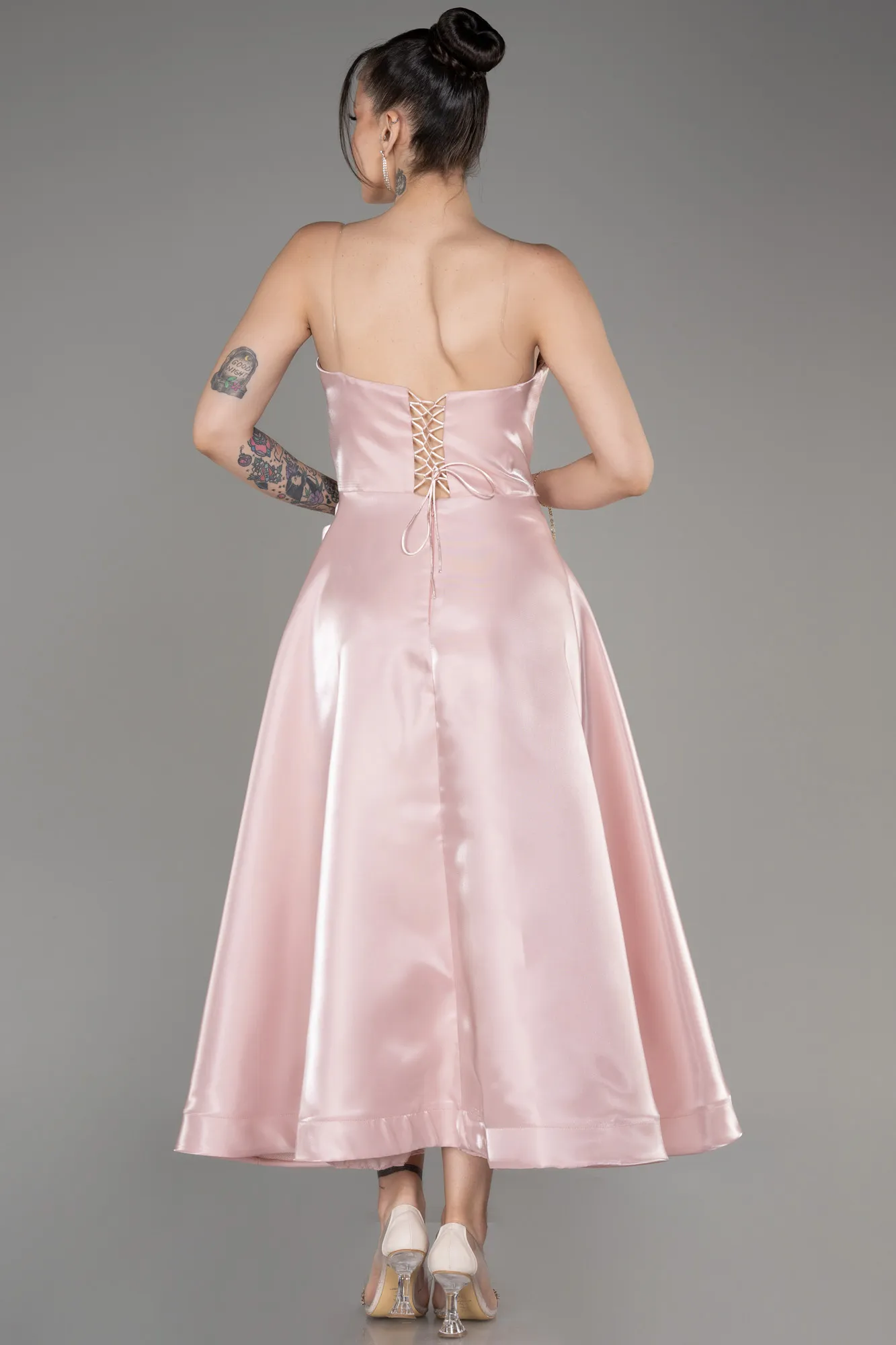 Powder Color-Midi Satin Cocktail Dress ABK2018